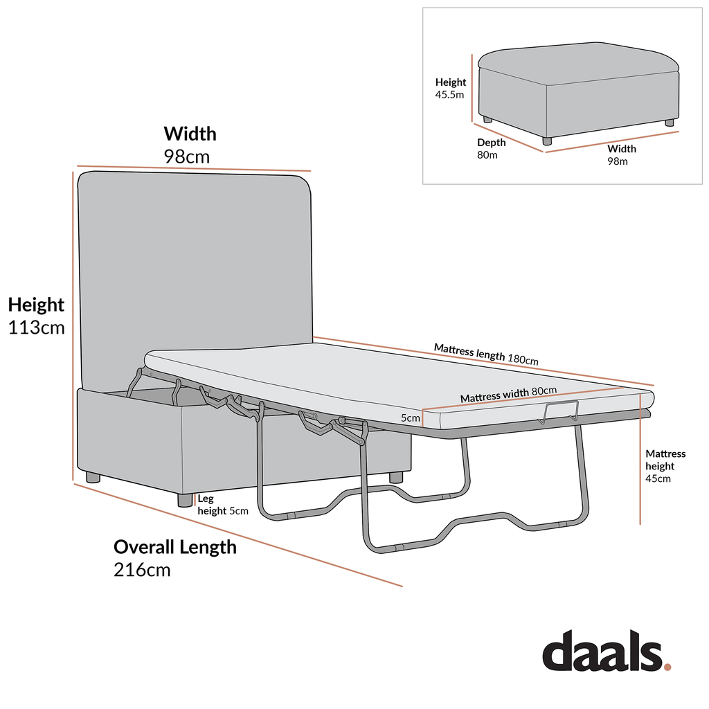 Magda Fold-Out Single Bed in an Ottoman, Mist Grey Boucle