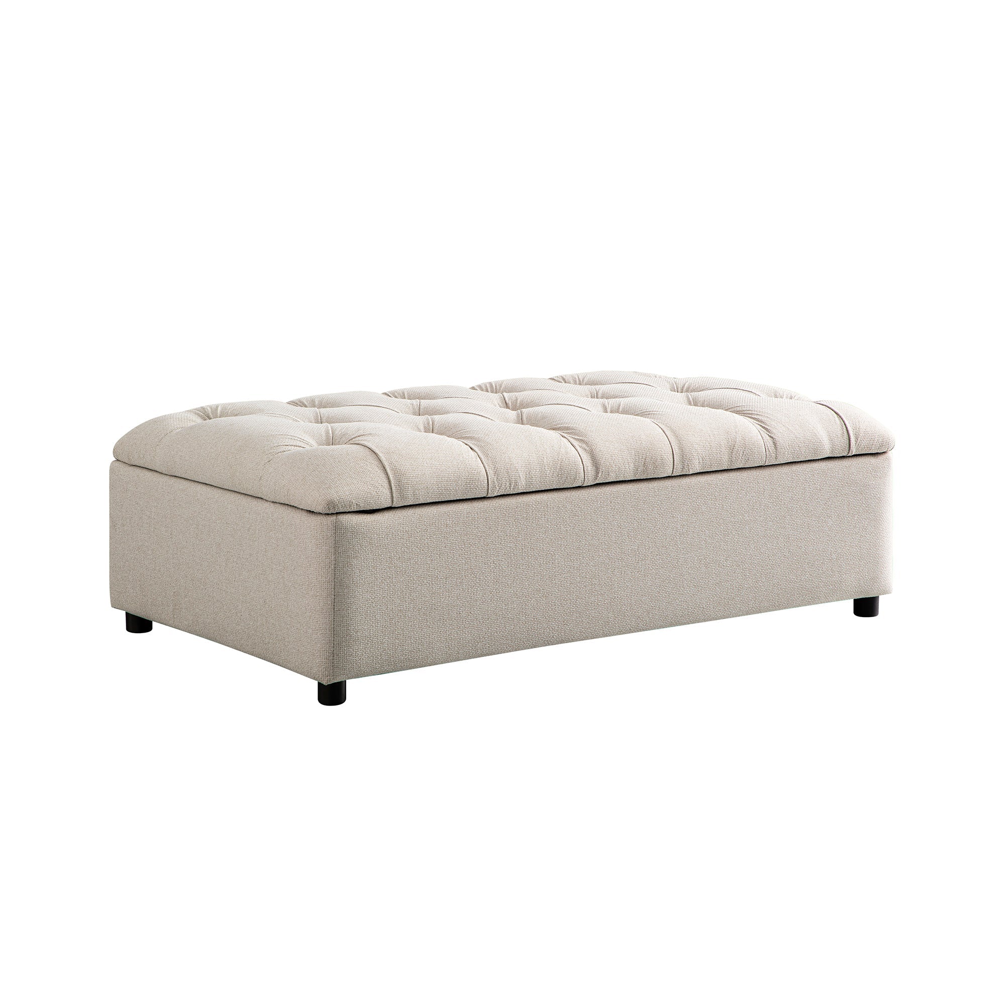 Portland Small Double Buttoned Fold-Out Bed in Ottoman, Beige Woven Fabric