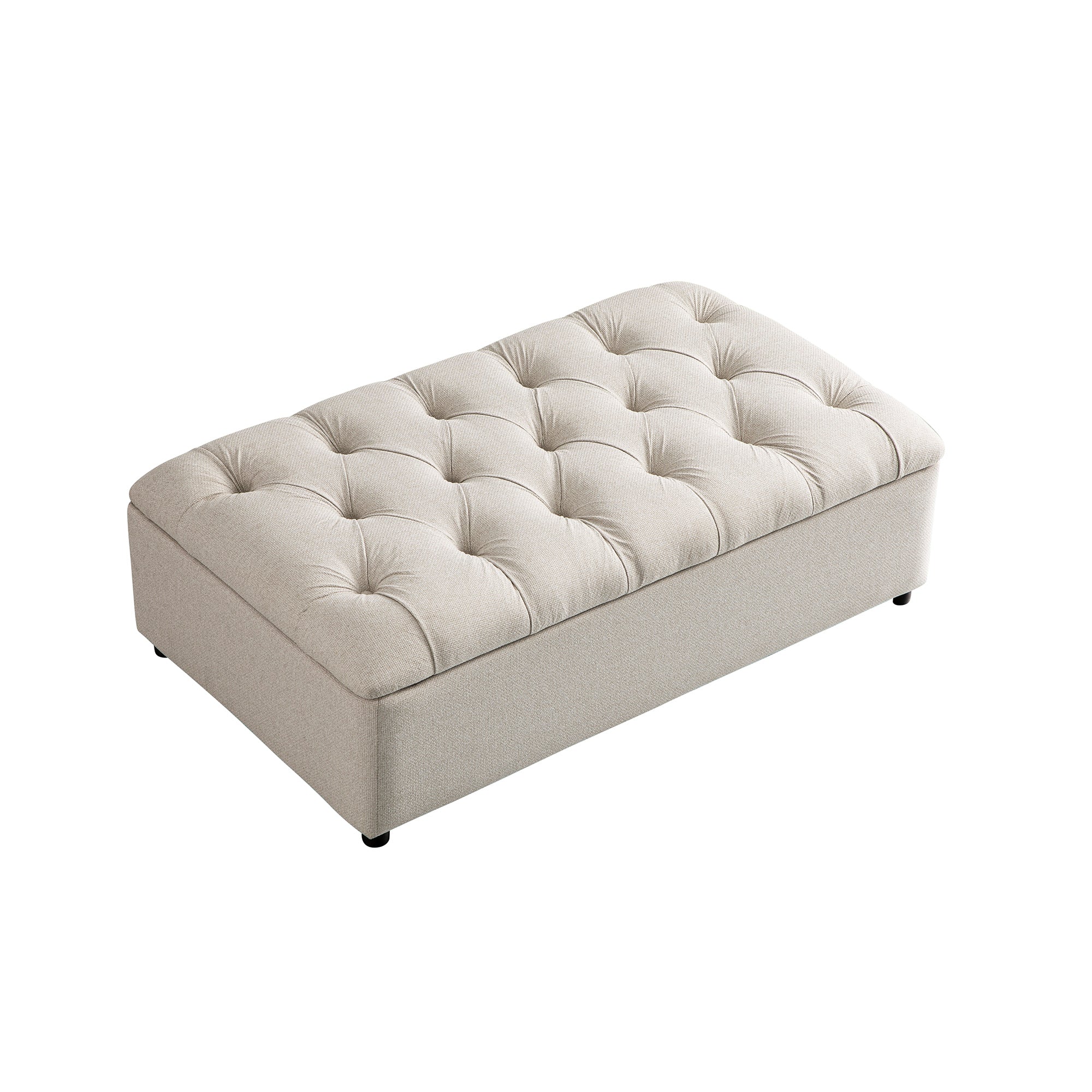 Portland Small Double Buttoned Fold-Out Bed in Ottoman, Beige Woven Fabric