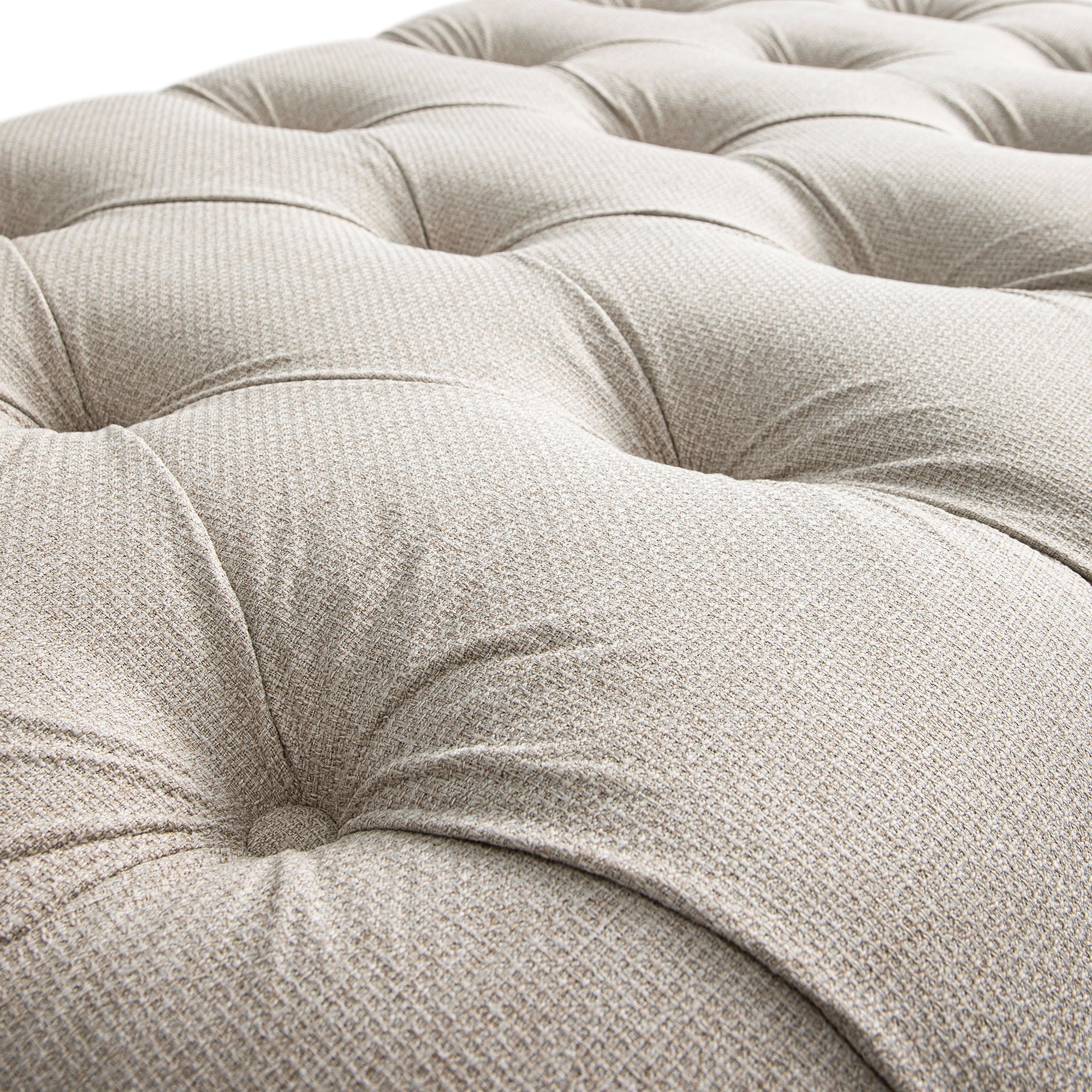 Portland Small Double Buttoned Fold-Out Bed in Ottoman, Beige Woven Fabric