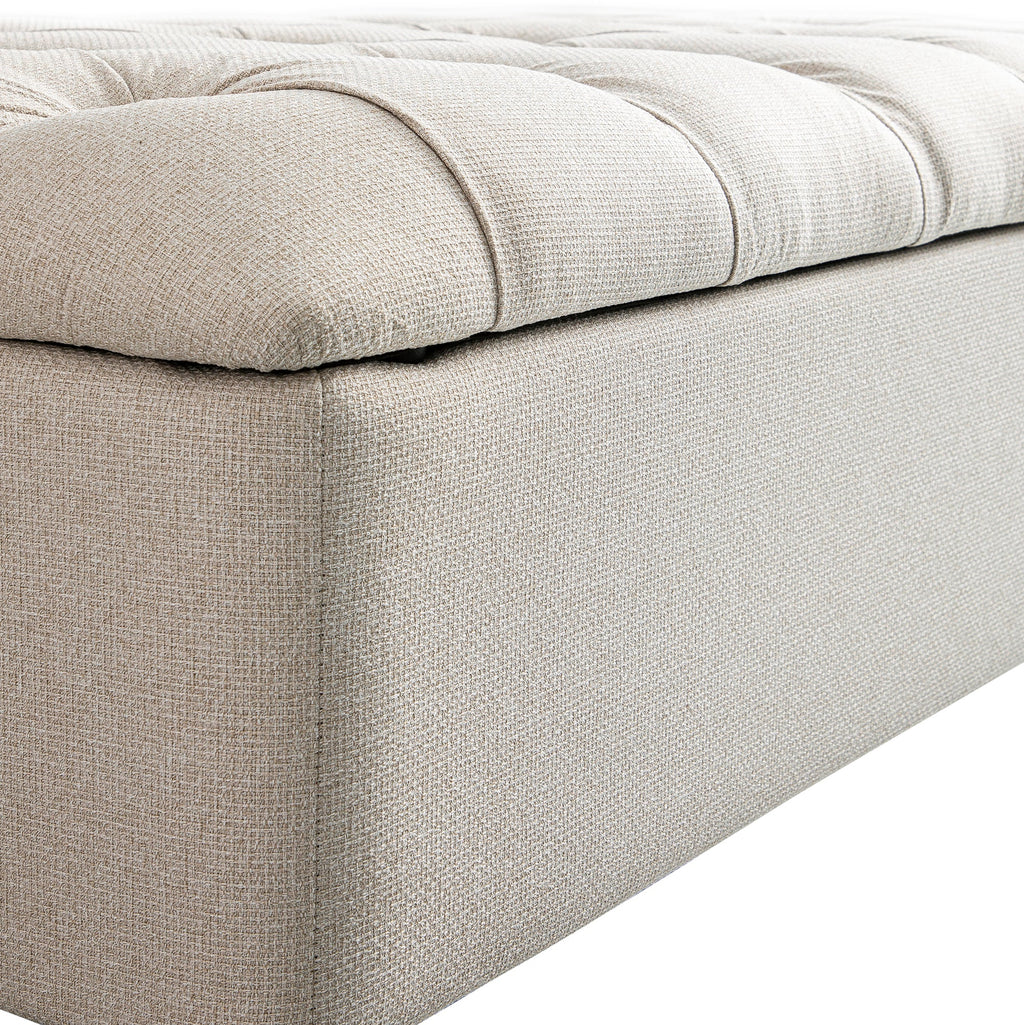 Portland Small Double Buttoned Fold-Out Bed in Ottoman, Beige Woven Fabric