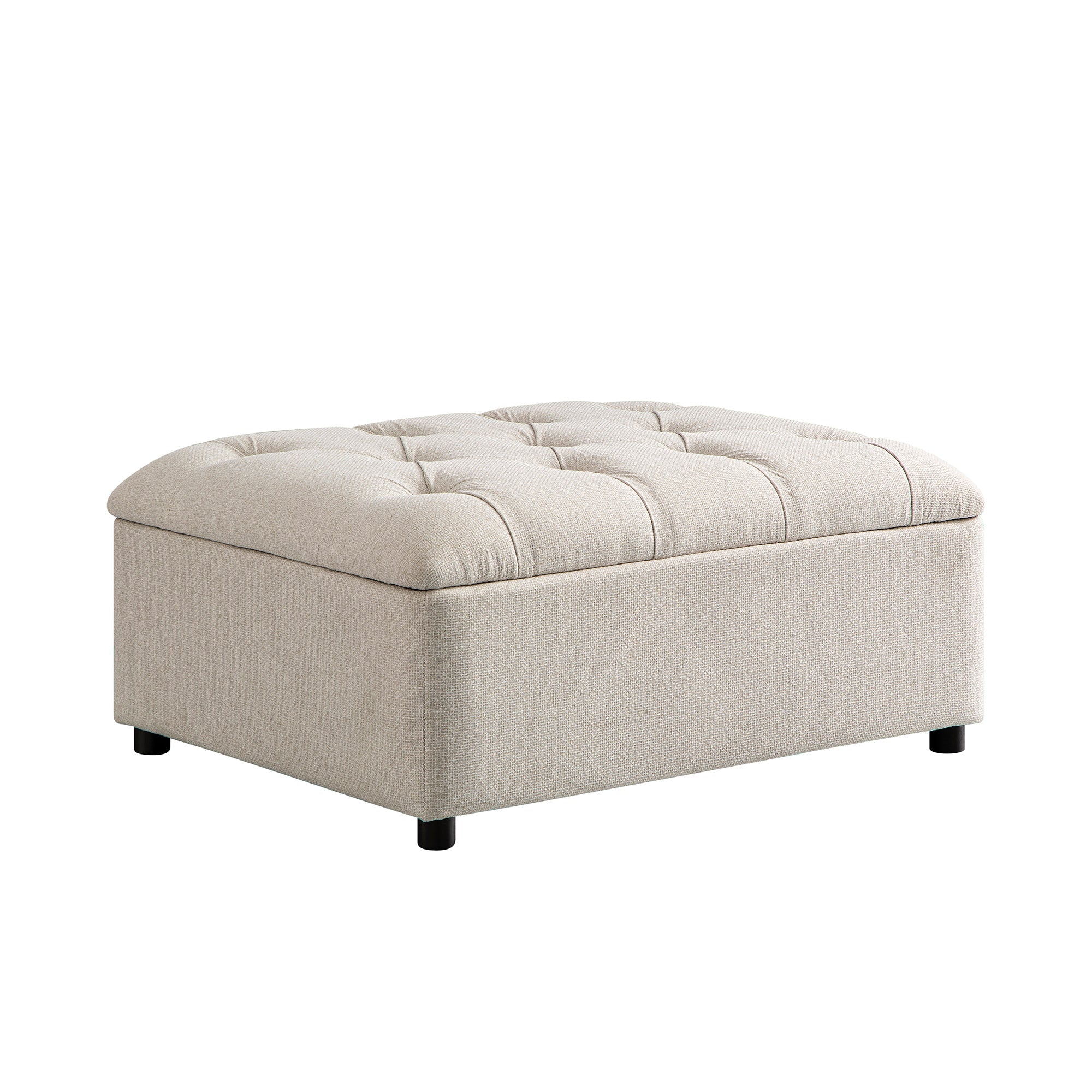 Portland Single Buttoned Fold-Out Bed in Ottoman, Beige Woven Fabric