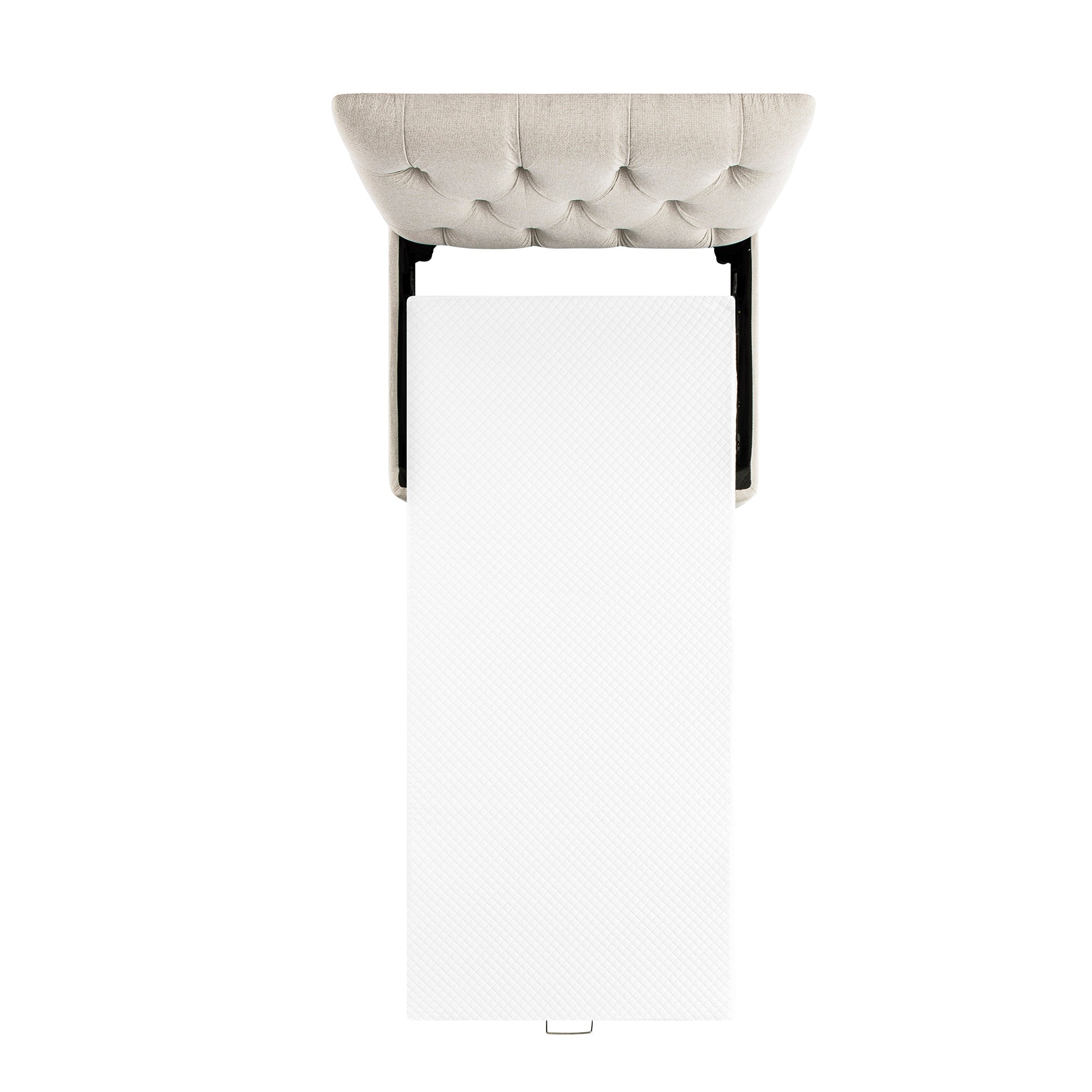 Portland Single Buttoned Fold-Out Bed in Ottoman, Beige Woven Fabric