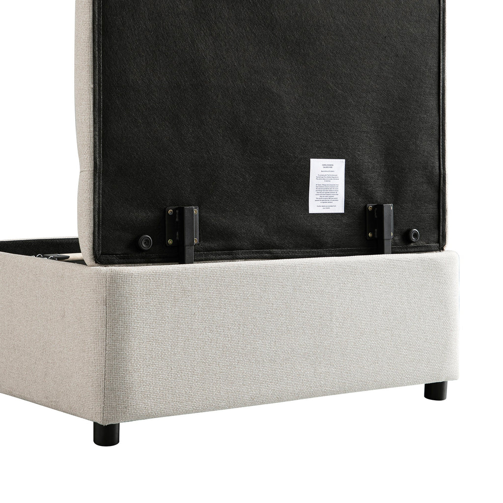 Portland Single Buttoned Fold-Out Bed in Ottoman, Beige Woven Fabric