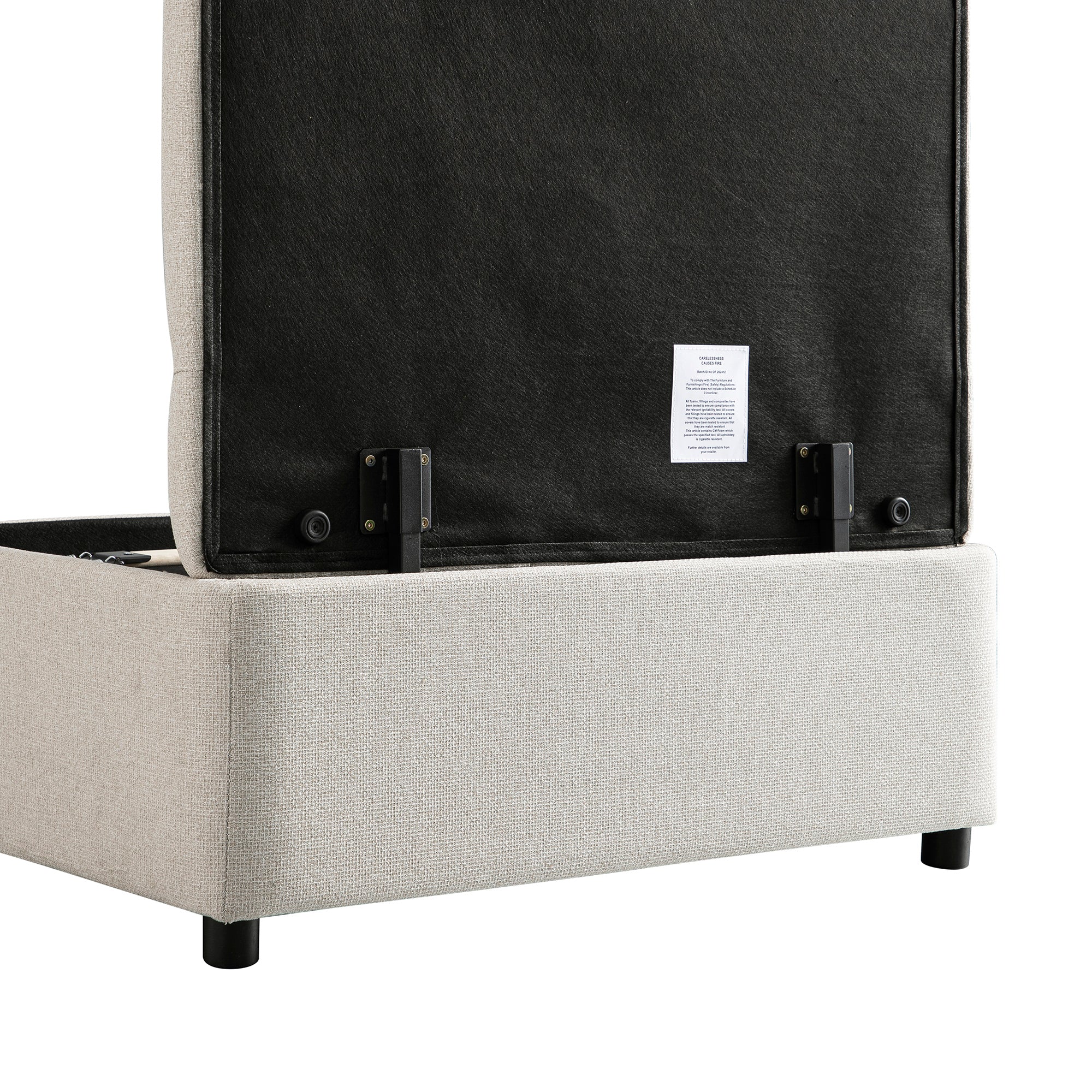 Portland Single Buttoned Fold-Out Bed in Ottoman, Beige Woven Fabric