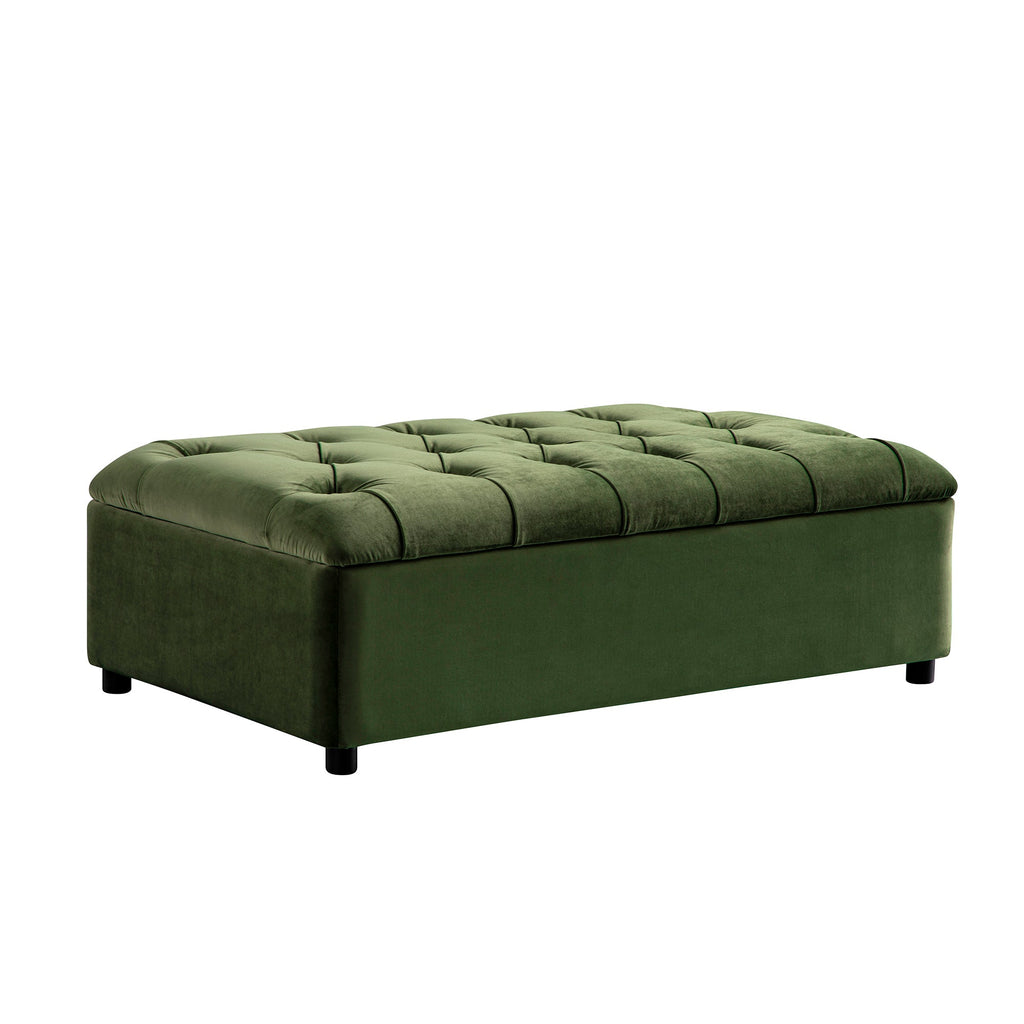 Portland Small Double Buttoned Fold-Out Bed in Ottoman, Moss Green Velvet