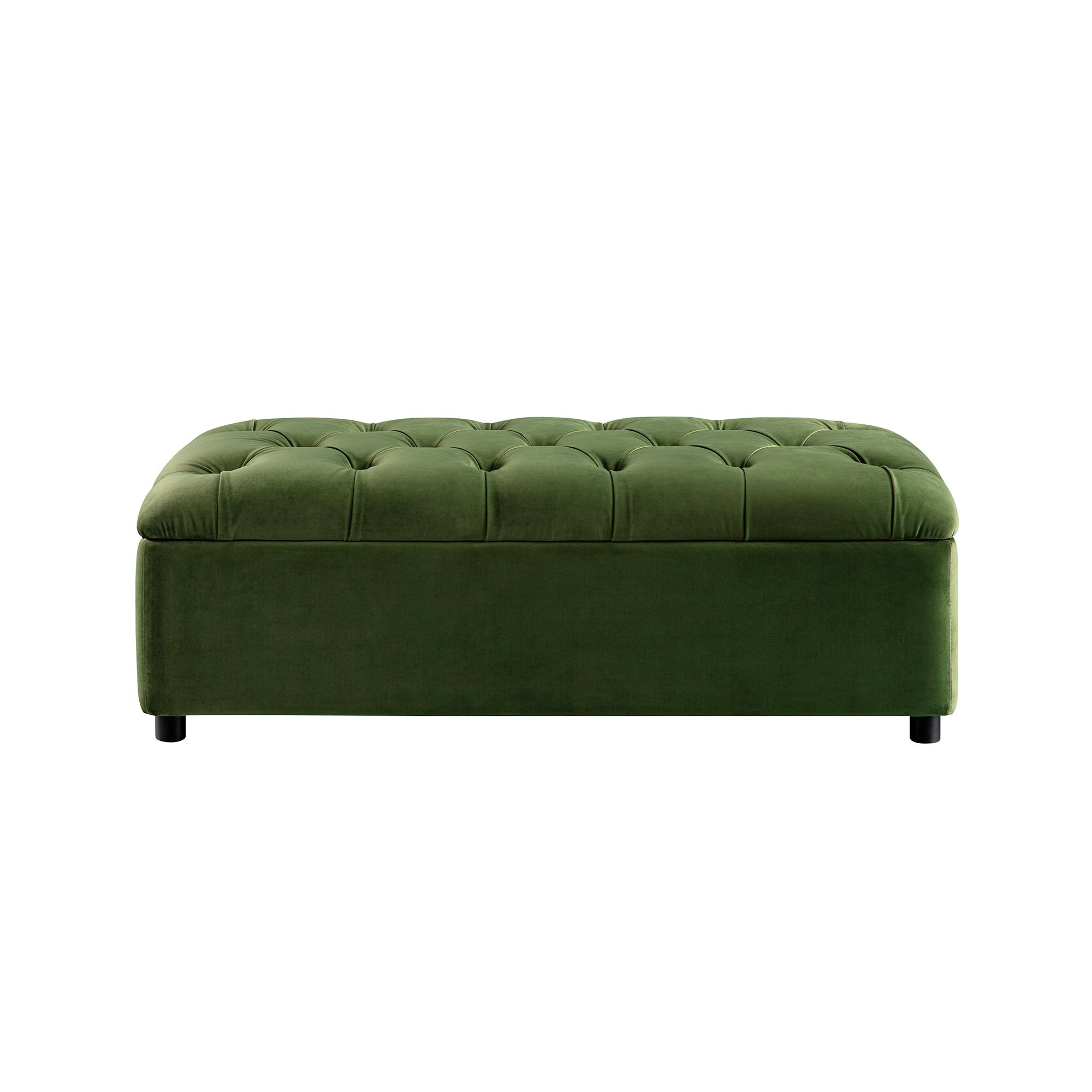 Portland Small Double Buttoned Fold-Out Bed in Ottoman, Moss Green Velvet