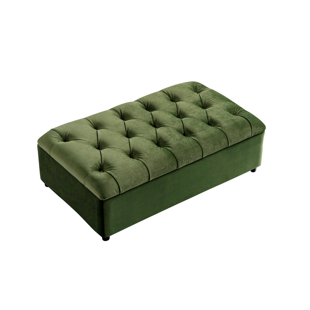 Portland Small Double Buttoned Fold-Out Bed in Ottoman, Moss Green Velvet
