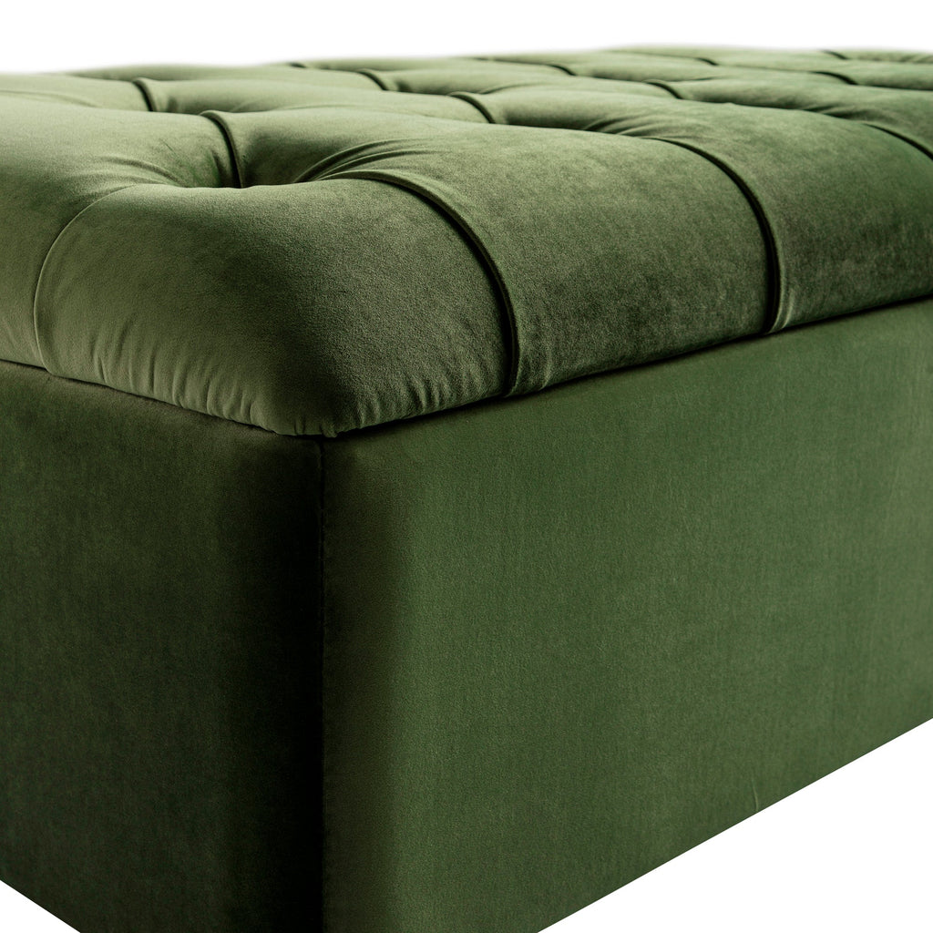 Portland Small Double Buttoned Fold-Out Bed in Ottoman, Moss Green Velvet