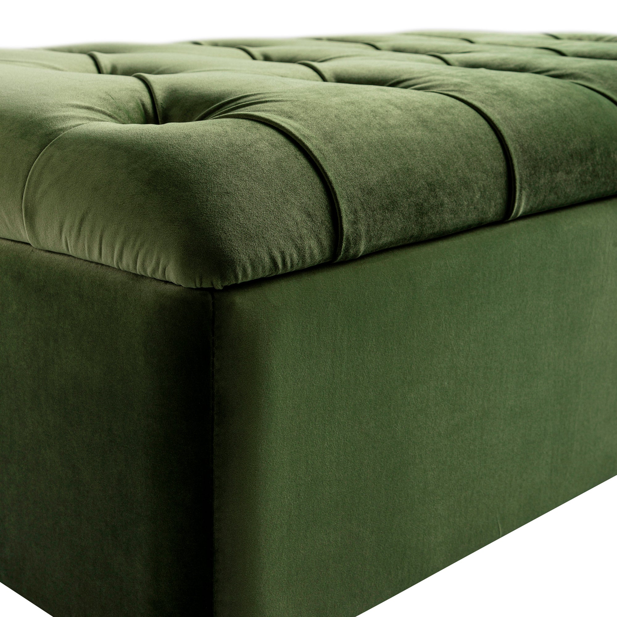 Portland Small Double Buttoned Fold-Out Bed in Ottoman, Moss Green Velvet