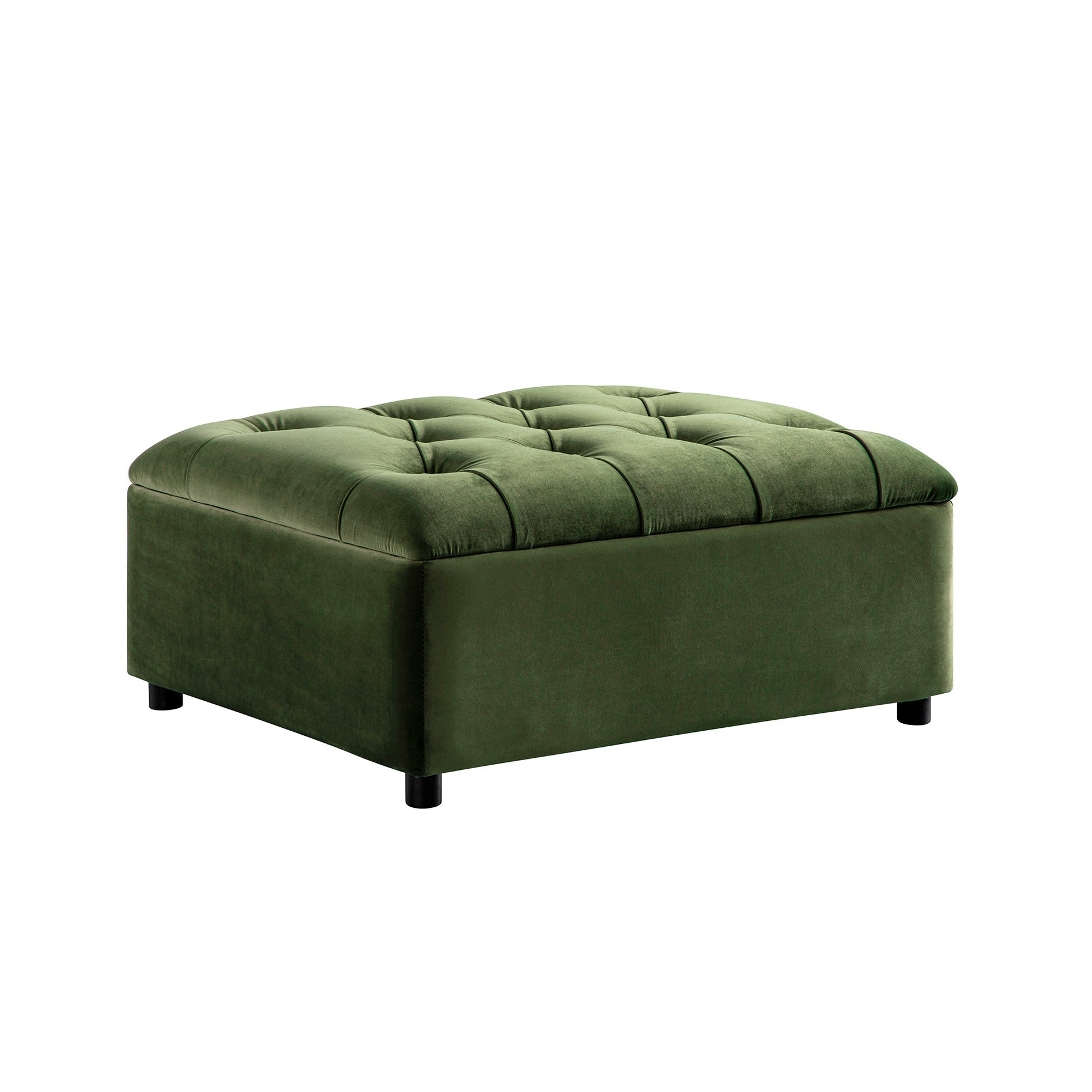 Portland Single Buttoned Fold-Out Bed in Ottoman, Moss Green Velvet