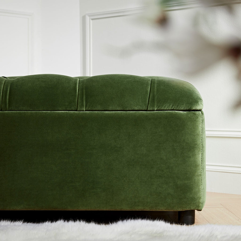 Portland Single Buttoned Fold-Out Bed in Ottoman, Moss Green Velvet