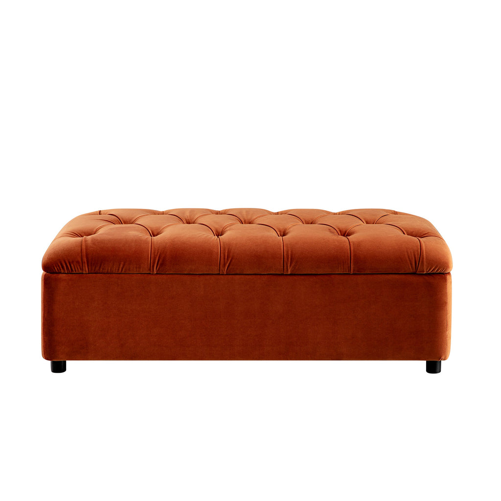 Portland Small Double Buttoned Fold-Out Bed in Ottoman, Rust Velvet