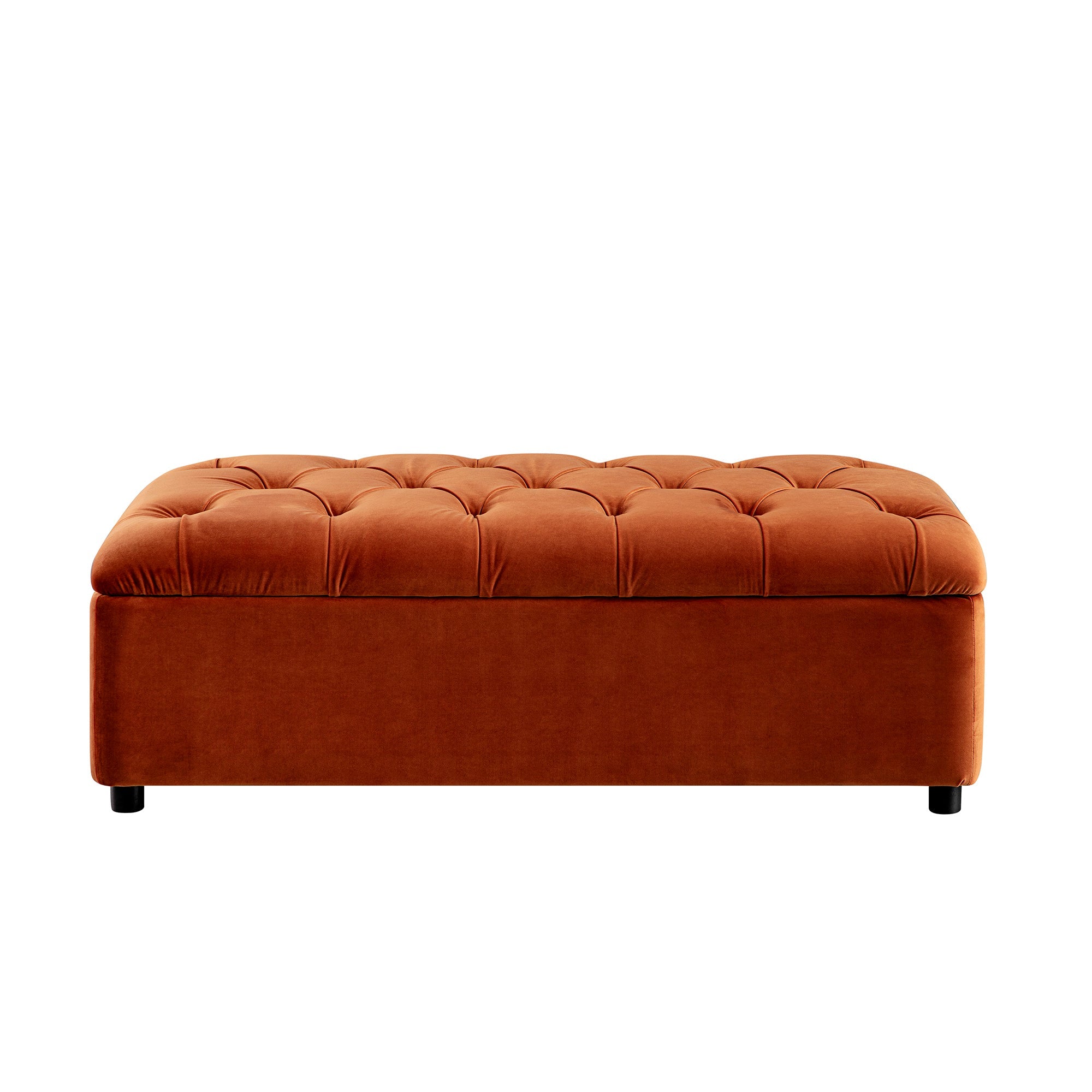Portland Small Double Buttoned Fold-Out Bed in Ottoman, Rust Velvet