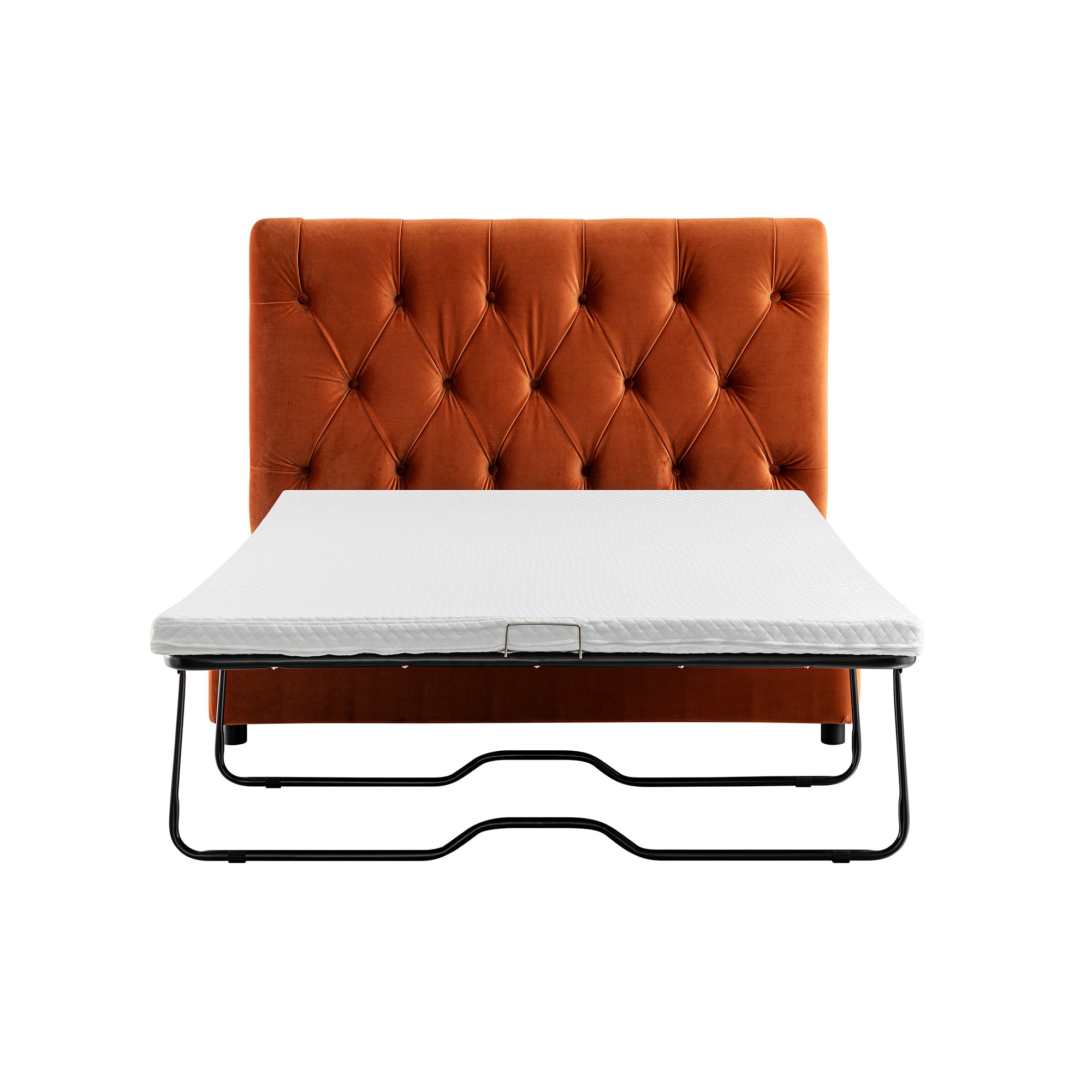 Portland Small Double Buttoned Fold-Out Bed in Ottoman, Rust Velvet