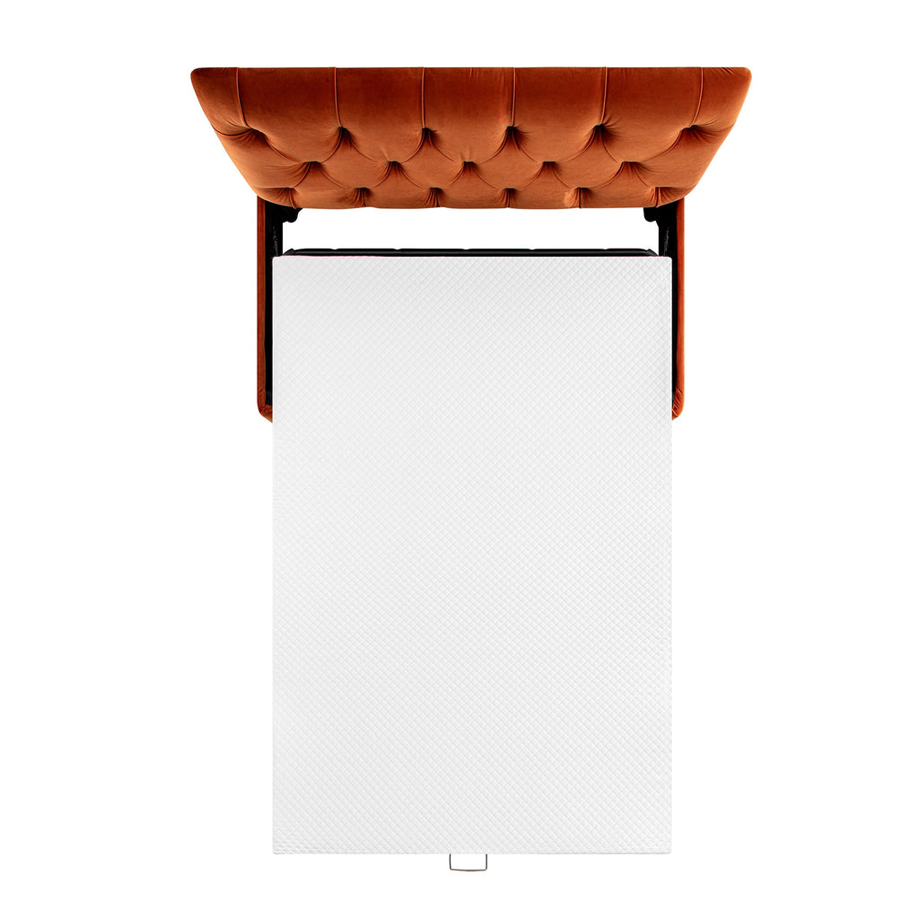 Portland Small Double Buttoned Fold-Out Bed in Ottoman, Rust Velvet