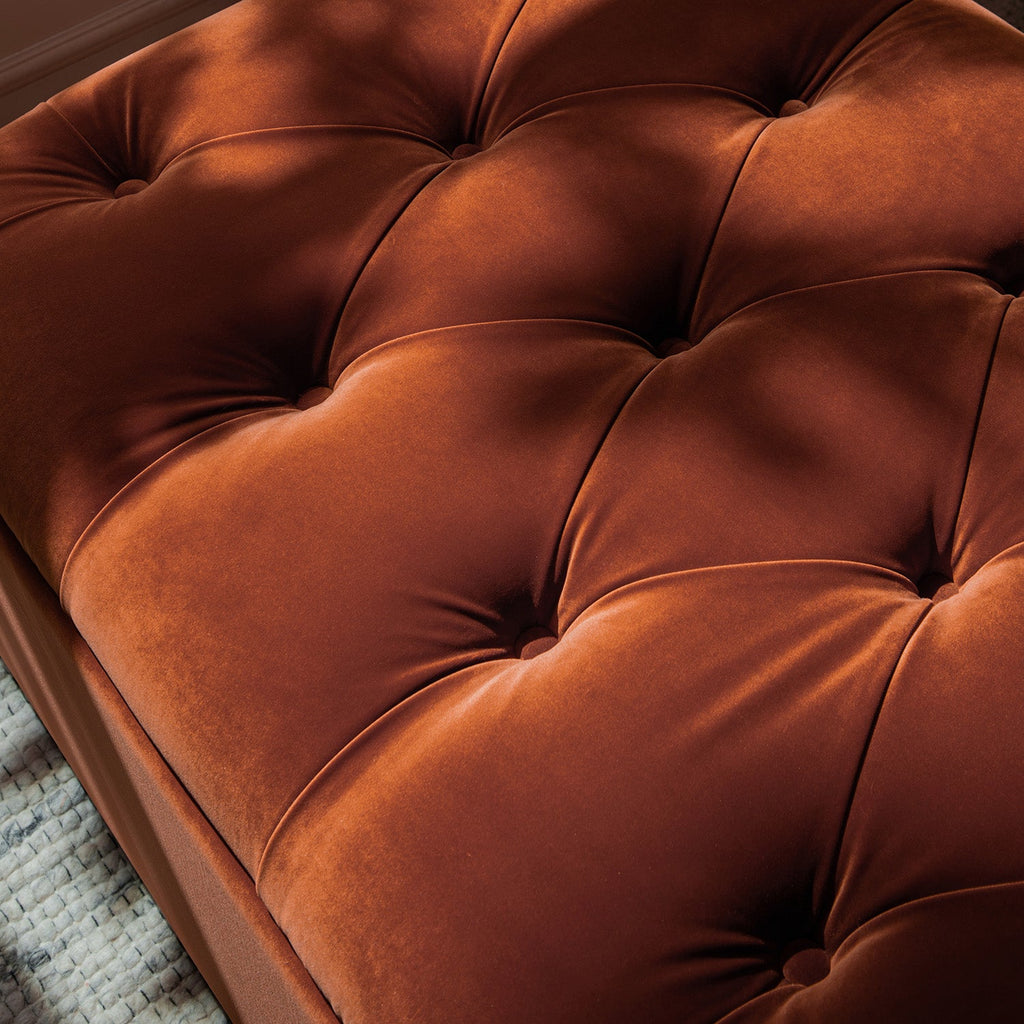Portland Small Double Buttoned Fold-Out Bed in Ottoman, Rust Velvet