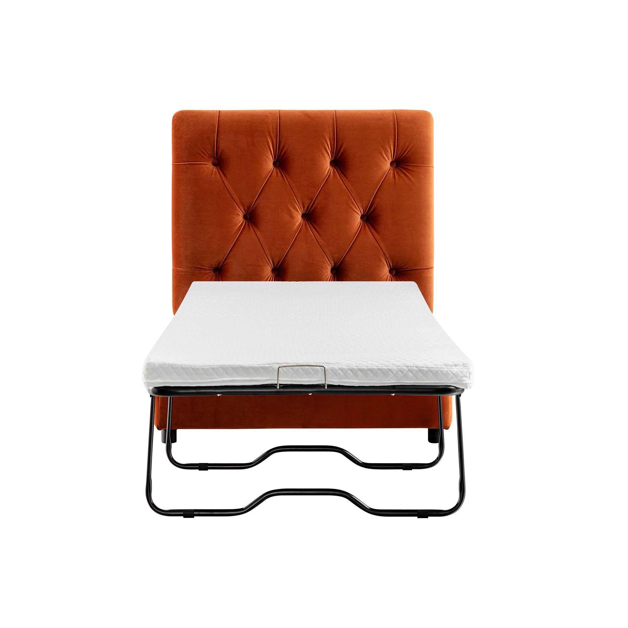 Portland Single Buttoned Fold-Out Bed in Ottoman, Rust Velvet