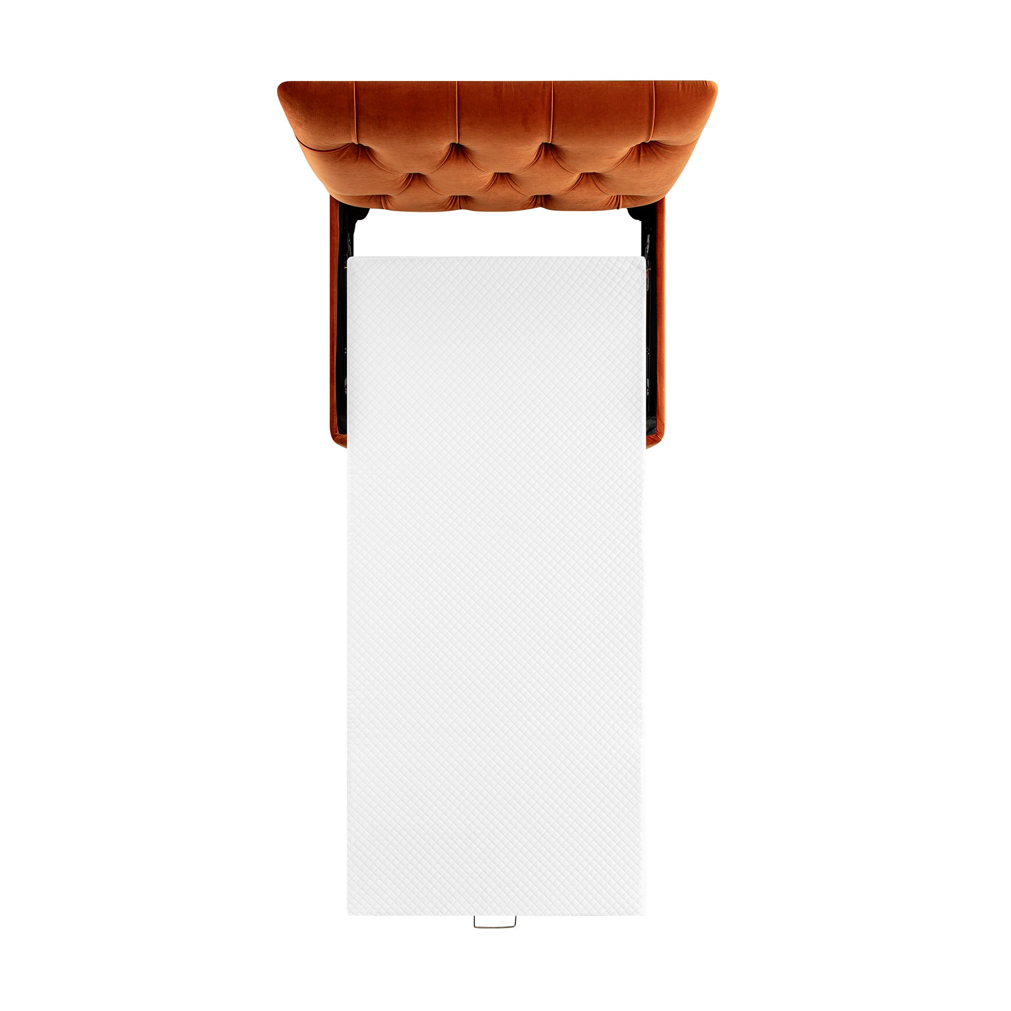 Portland Single Buttoned Fold-Out Bed in Ottoman, Rust Velvet