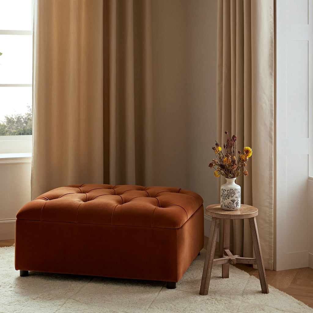 Portland Single Buttoned Fold-Out Bed in Ottoman, Rust Velvet