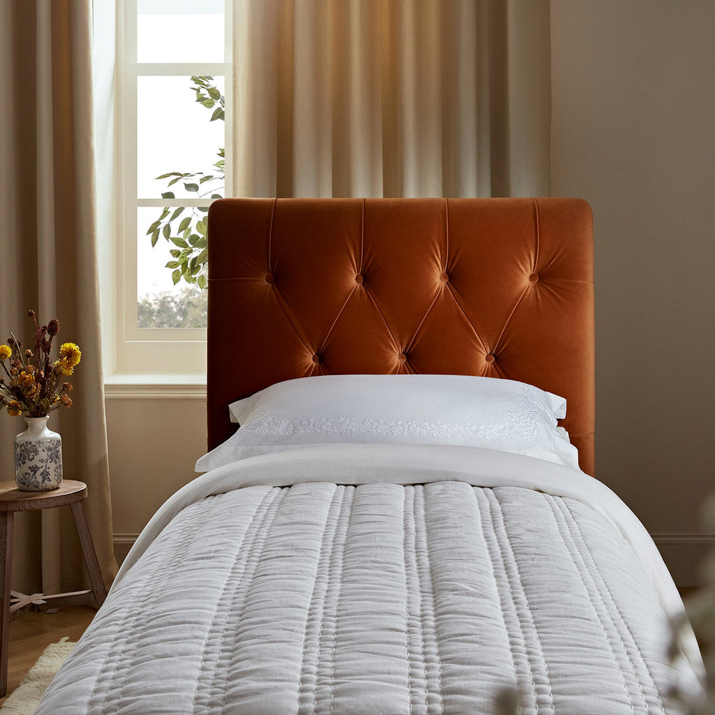 Portland Single Buttoned Fold-Out Bed in Ottoman, Rust Velvet