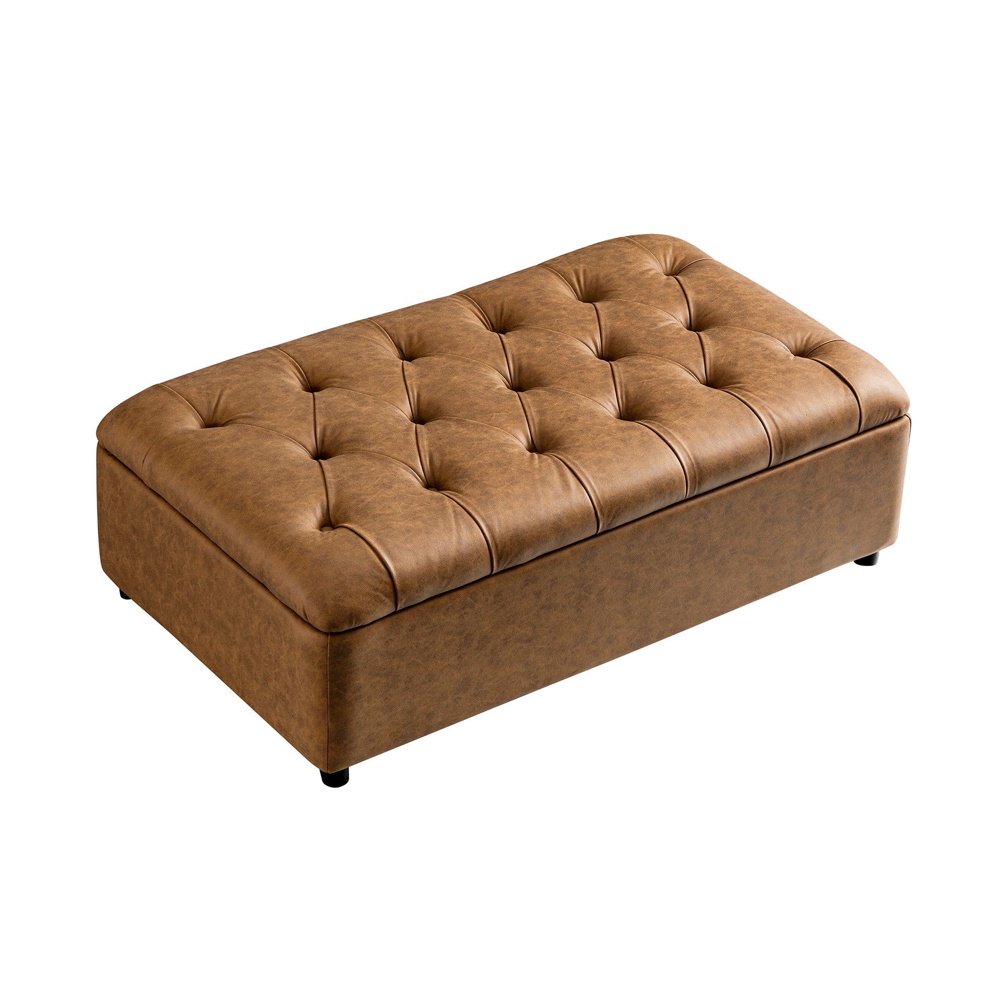 Portland Small Double Buttoned Fold-Out Bed in Ottoman, Tan Faux Suede