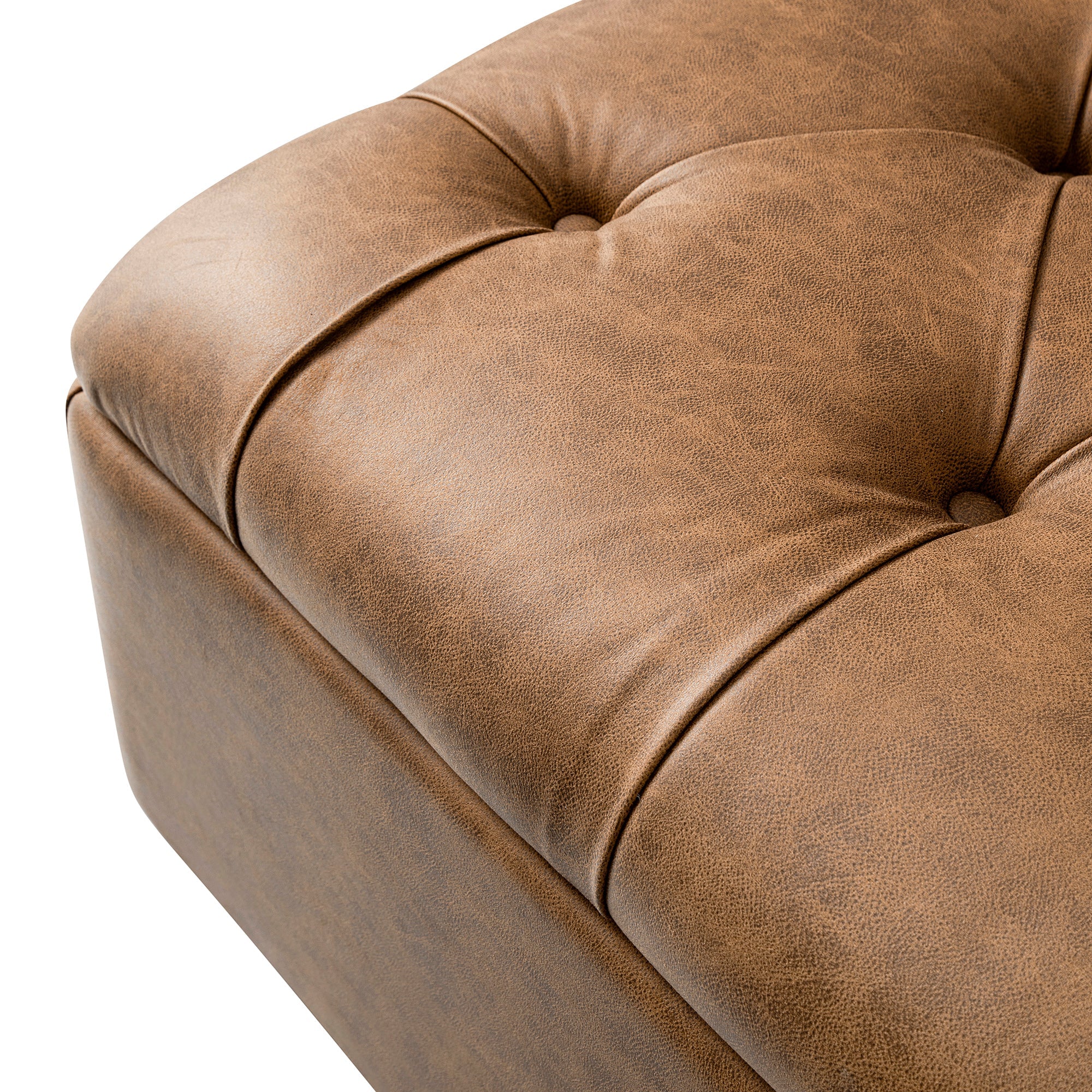 Portland Small Double Buttoned Fold-Out Bed in Ottoman, Tan Faux Suede