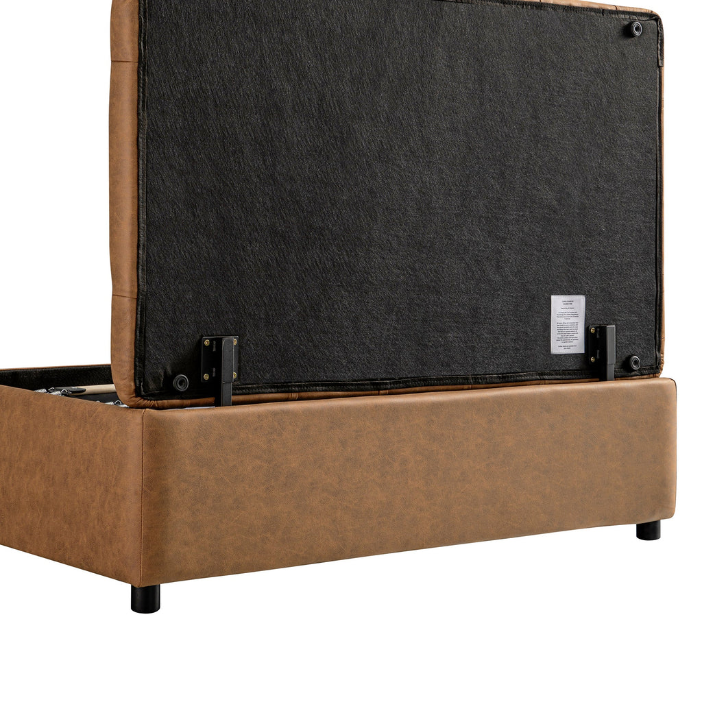 Portland Small Double Buttoned Fold-Out Bed in Ottoman, Tan Faux Suede