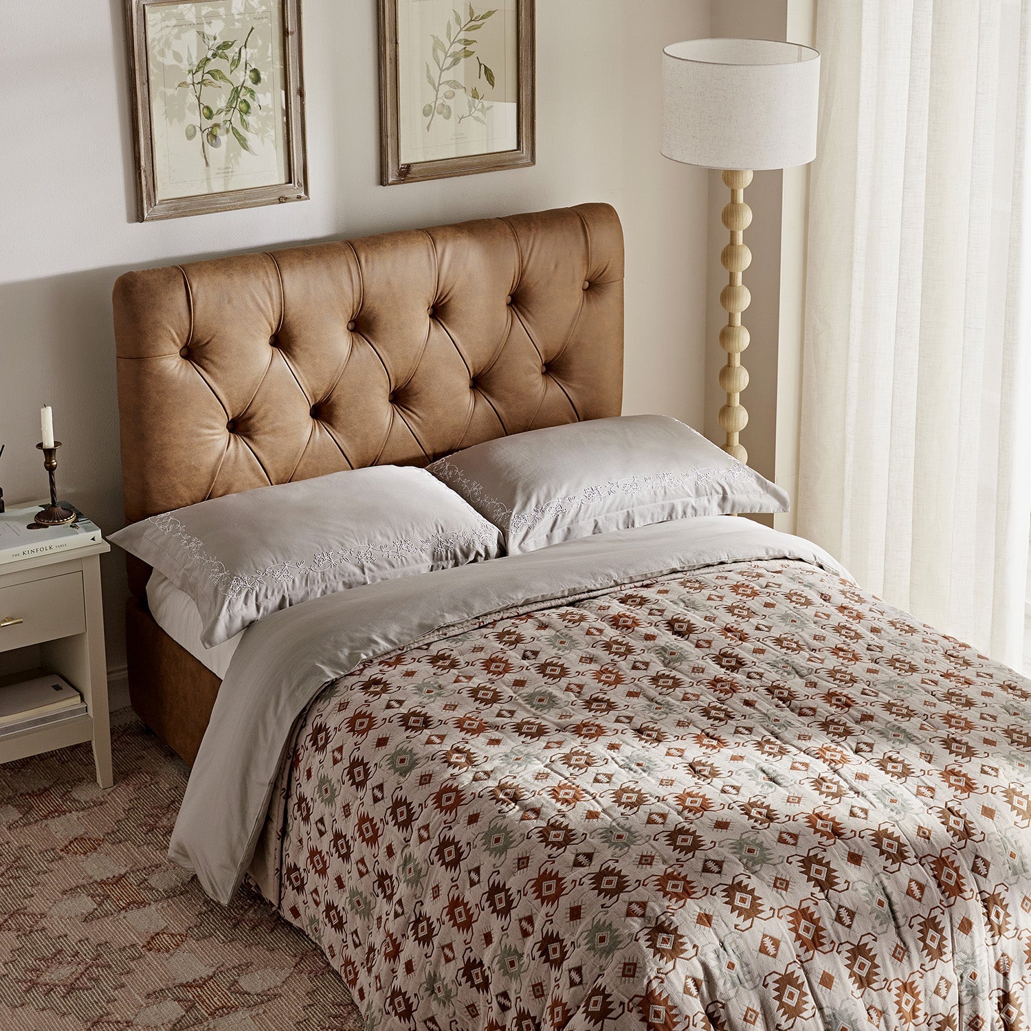 Portland Small Double Buttoned Fold-Out Bed in Ottoman, Tan Faux Suede