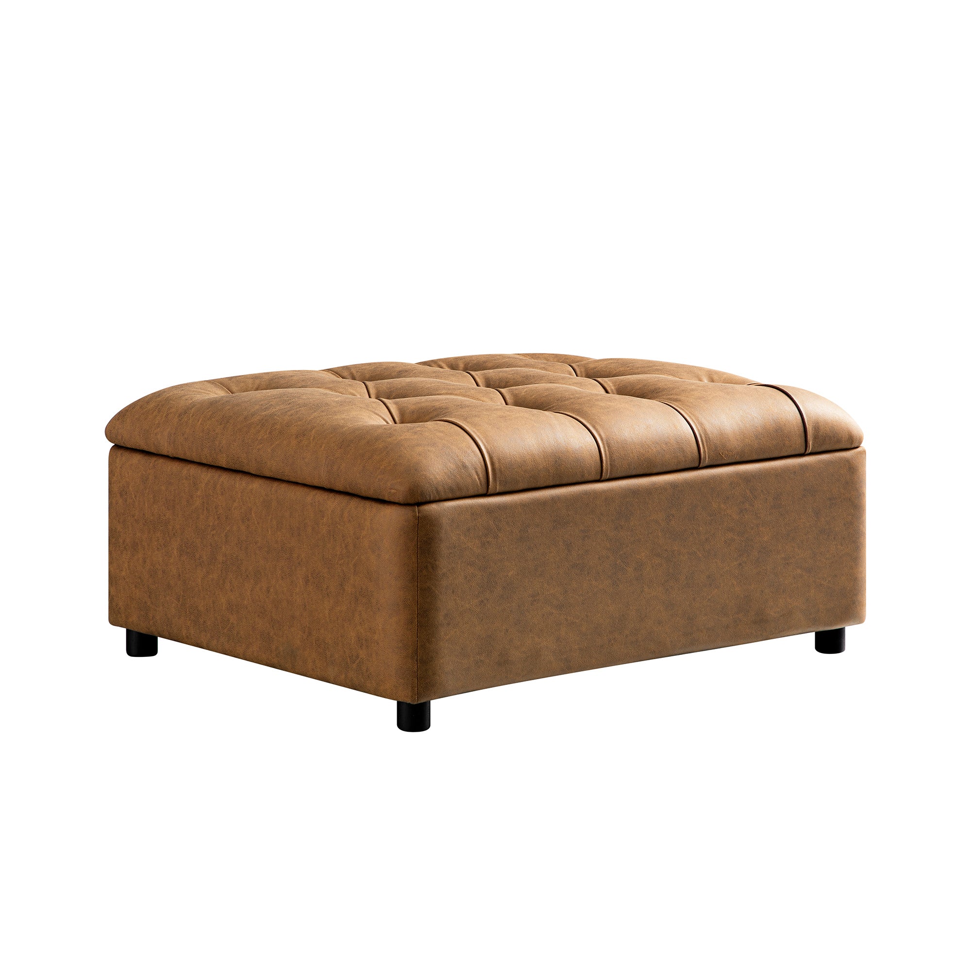 Portland Single Buttoned Fold-Out Bed in Ottoman, Tan Faux Suede