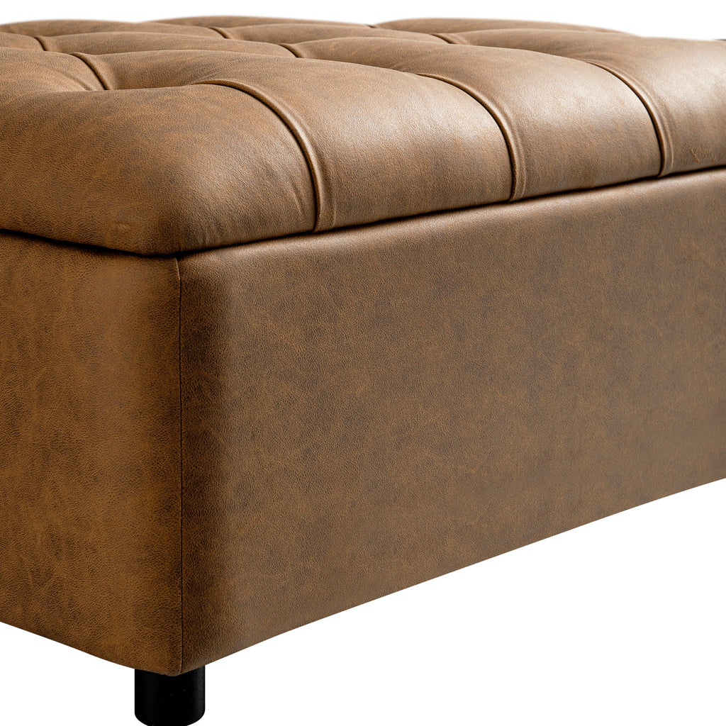 Portland Single Buttoned Fold-Out Bed in Ottoman, Tan Faux Suede