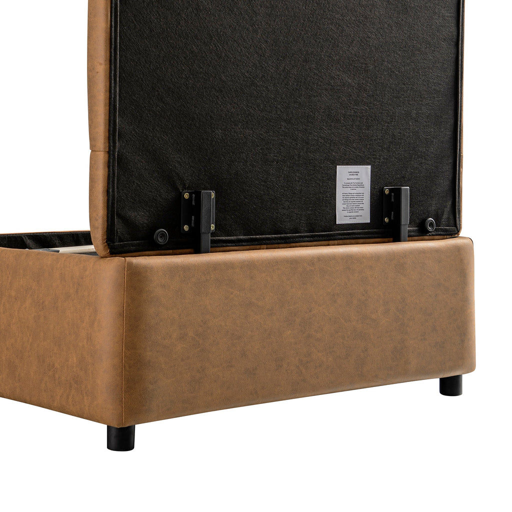 Portland Single Buttoned Fold-Out Bed in Ottoman, Tan Faux Suede