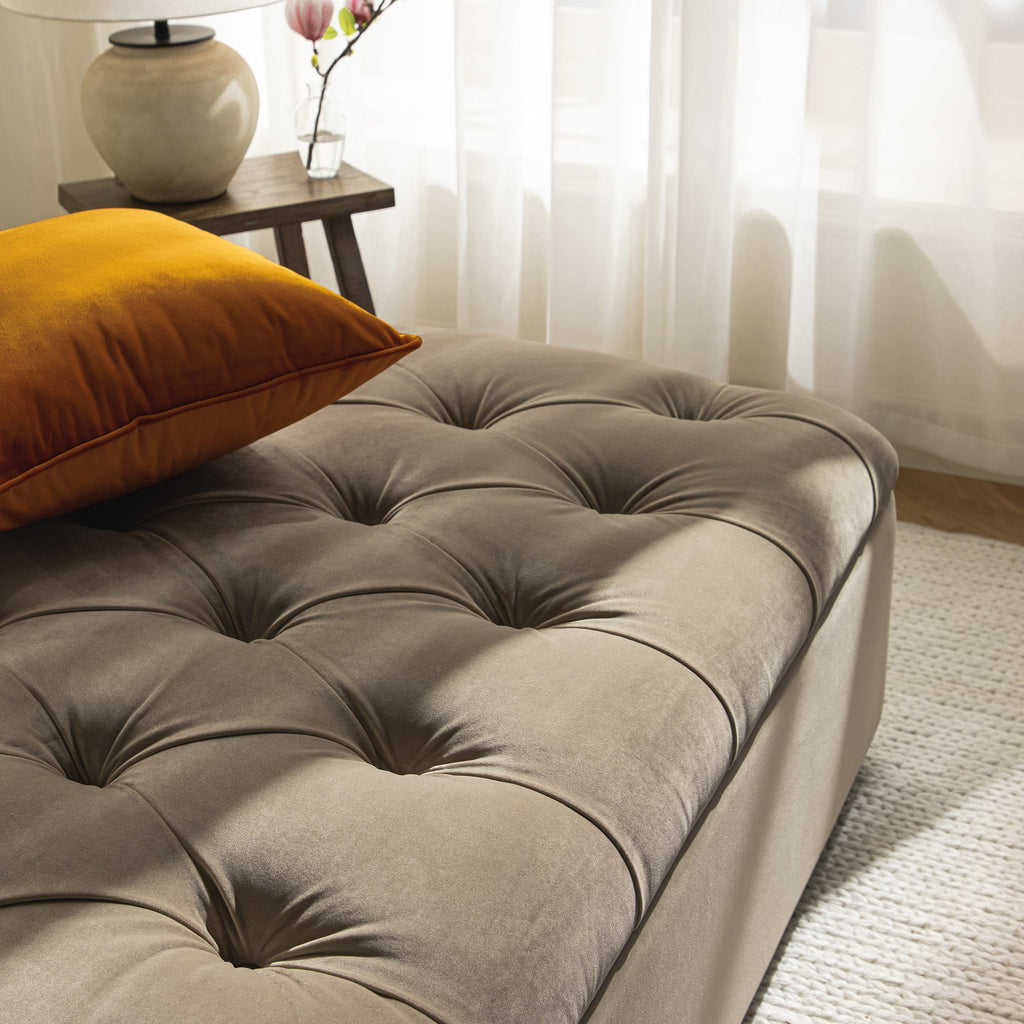 Portland Small Double Buttoned Fold-Out Bed in Ottoman, Mink Velvet