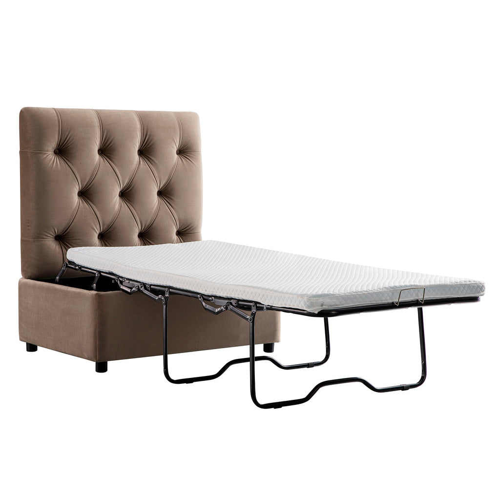 Portland Single Buttoned Fold-Out Bed in Ottoman, Mink Velvet