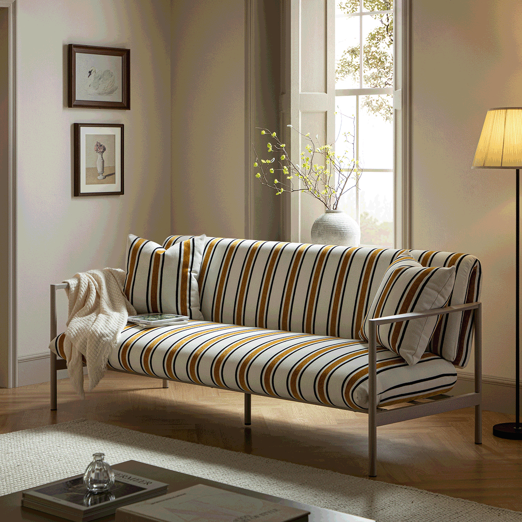 Linea Three Seater Sofa Bed, Amber Striped Chenille