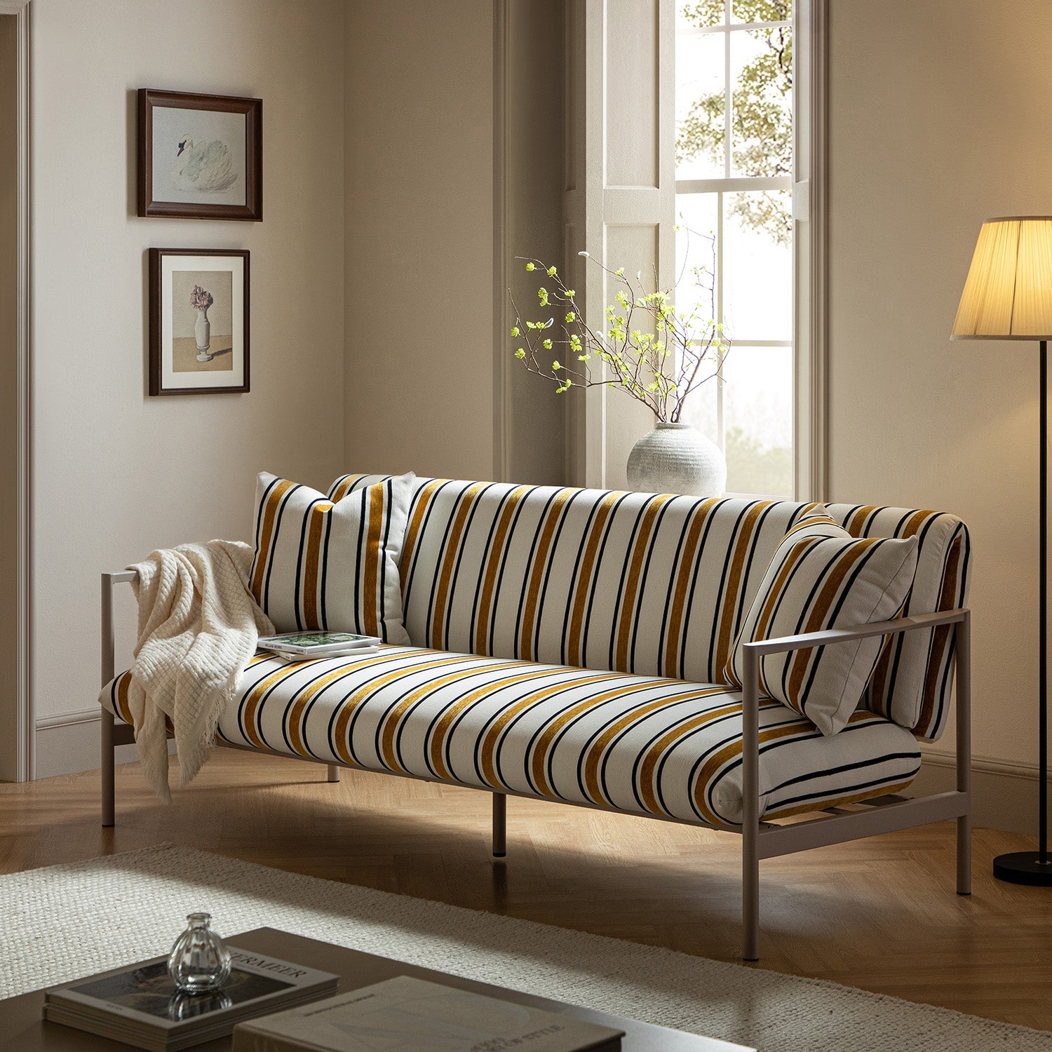 Linea Three Seater Sofa Bed, Amber Striped Chenille