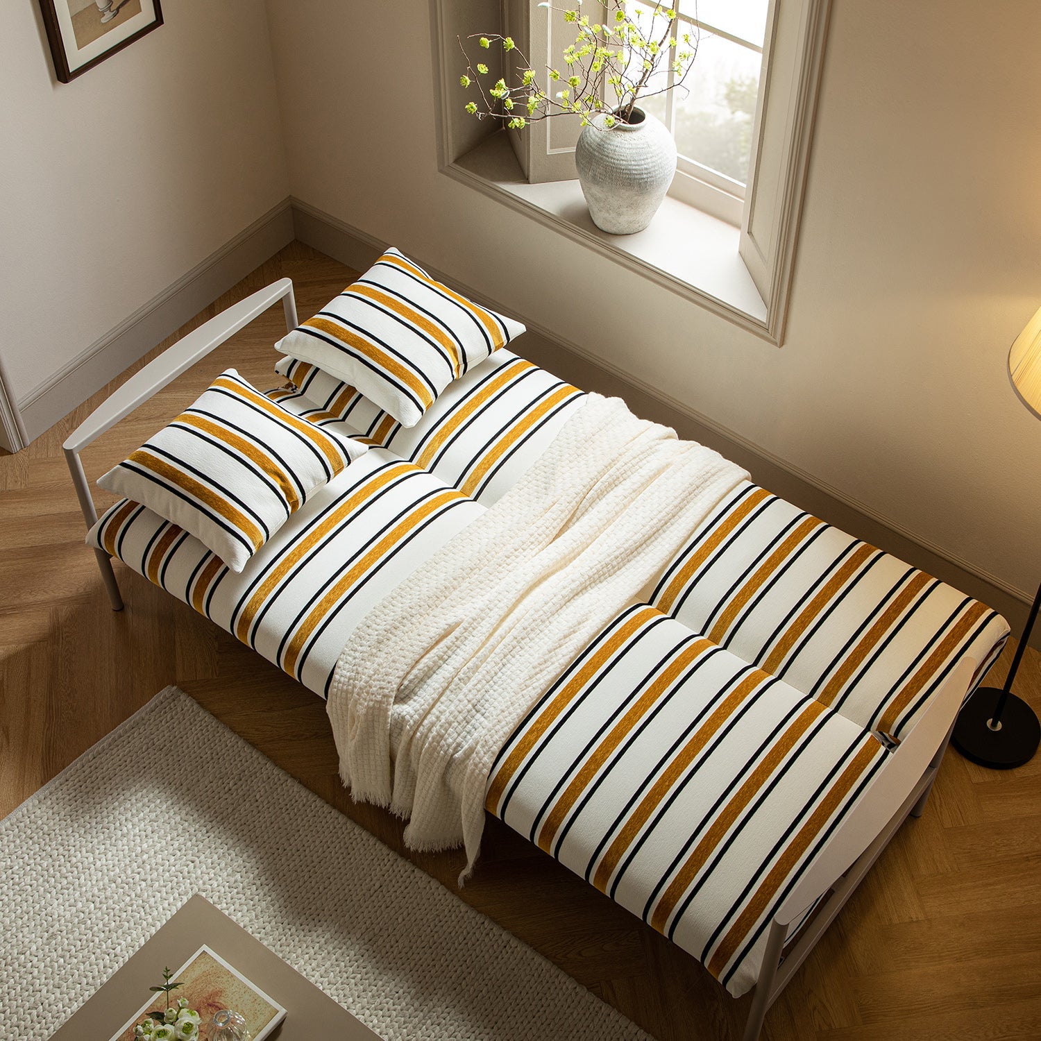 Linea Three Seater Sofa Bed, Amber Striped Chenille