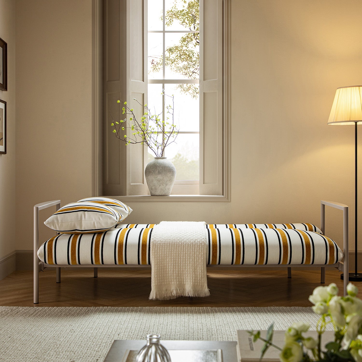 Linea Three Seater Sofa Bed, Amber Striped Chenille