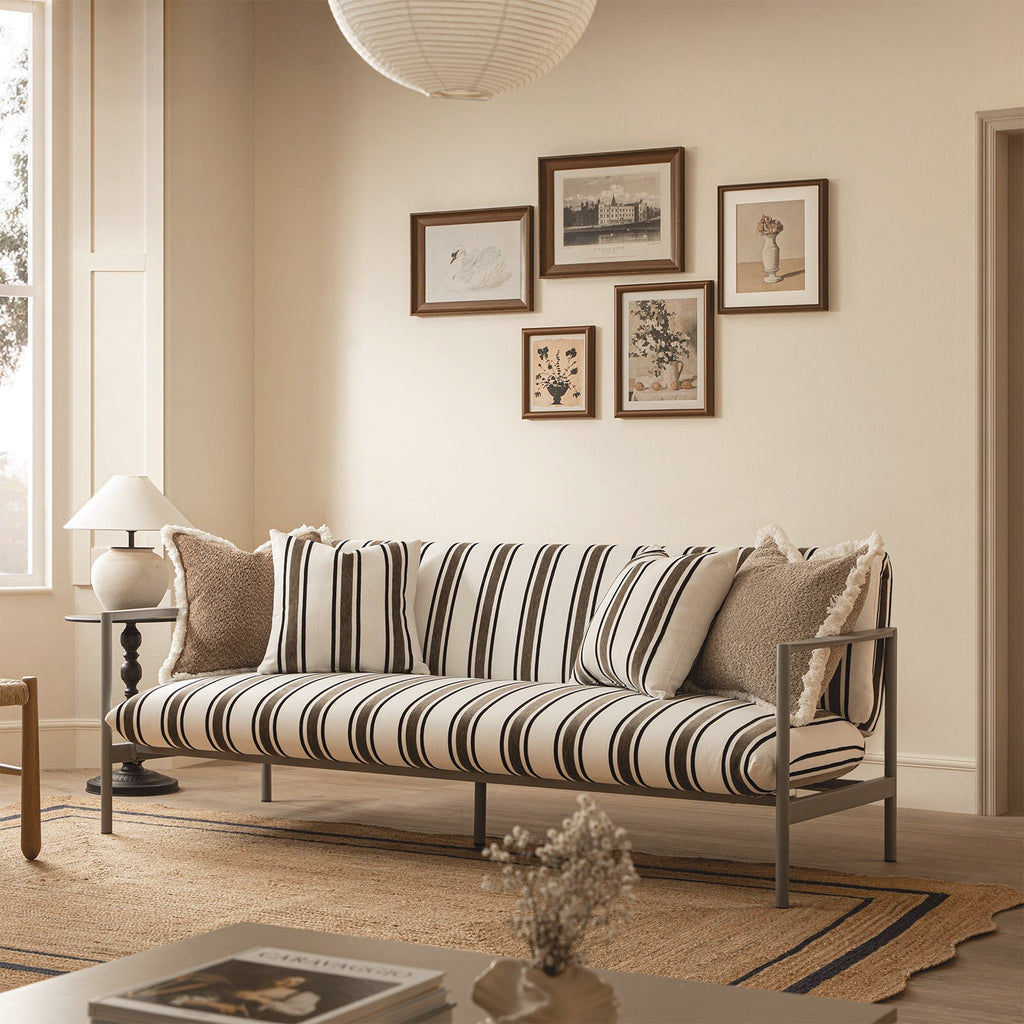 Linea Three Seater Sofa Bed, Taupe Striped Chenille