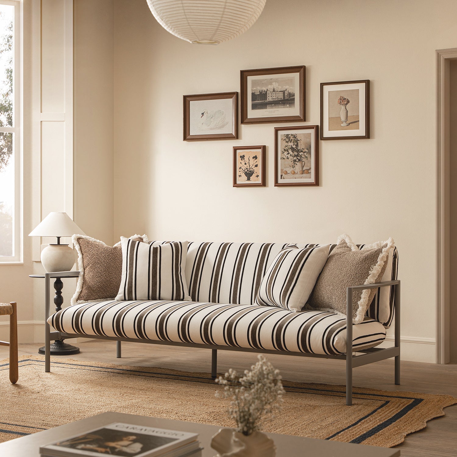 Linea Three Seater Sofa Bed, Taupe Striped Chenille