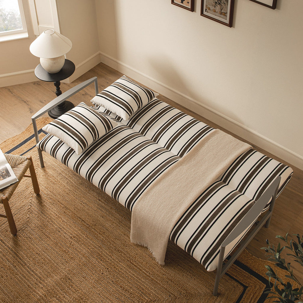 Linea Three Seater Sofa Bed, Taupe Striped Chenille