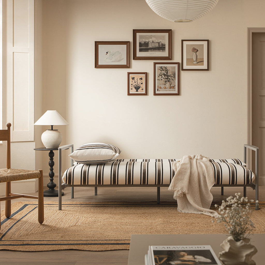 Linea Three Seater Sofa Bed, Taupe Striped Chenille