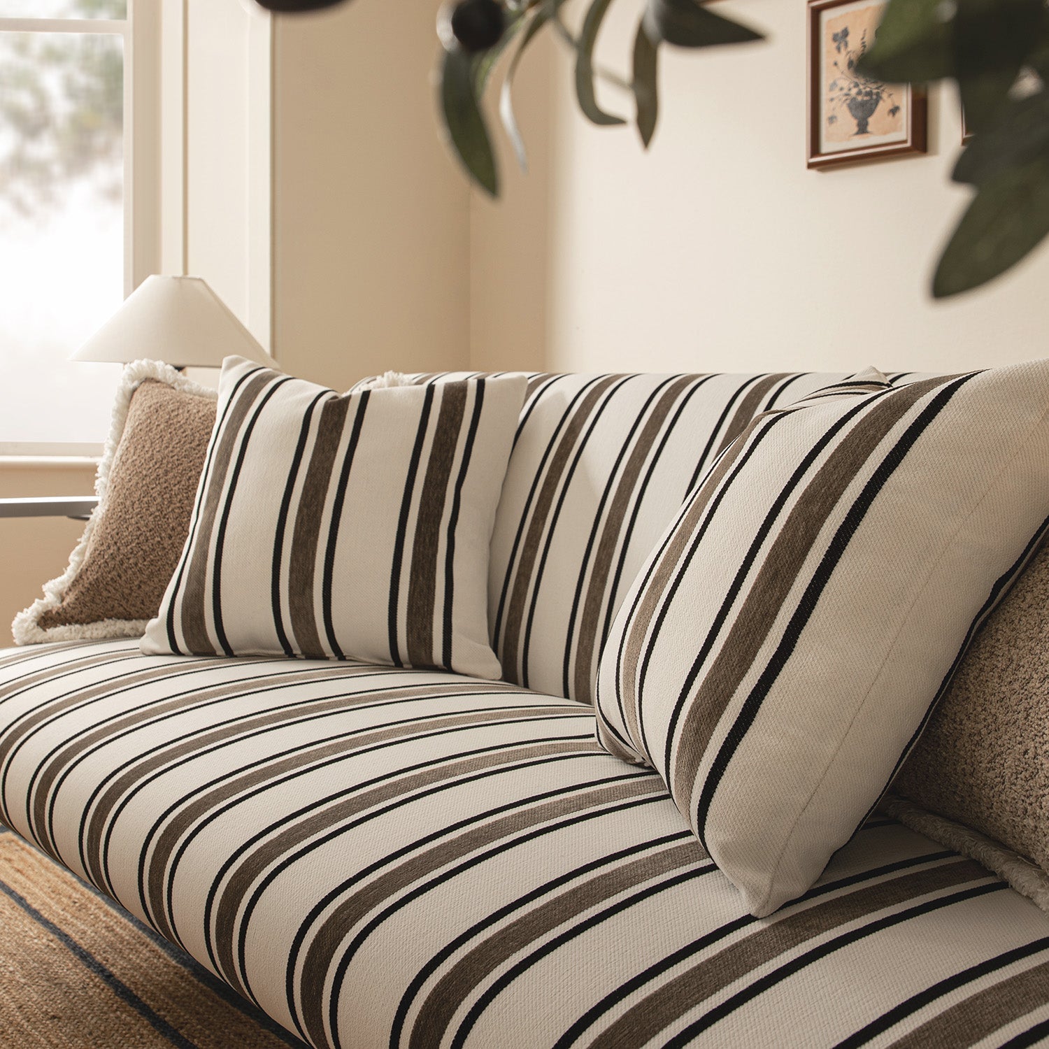 Linea Three Seater Sofa Bed, Taupe Striped Chenille