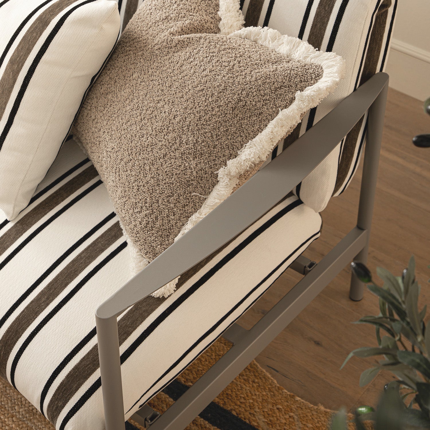 Linea Three Seater Sofa Bed, Taupe Striped Chenille