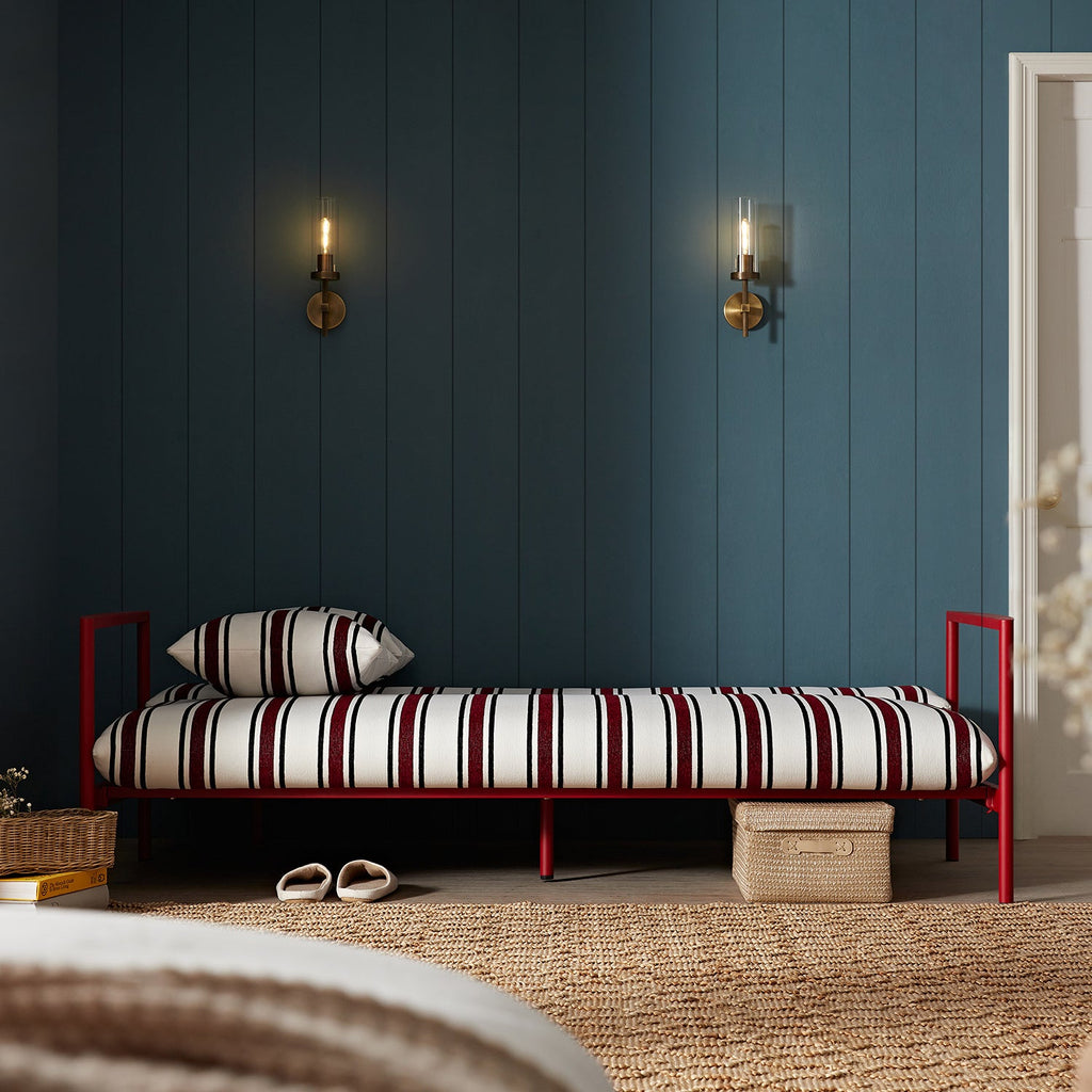 Linea Three Seater Sofa Bed, Maroon Red Striped Chenille