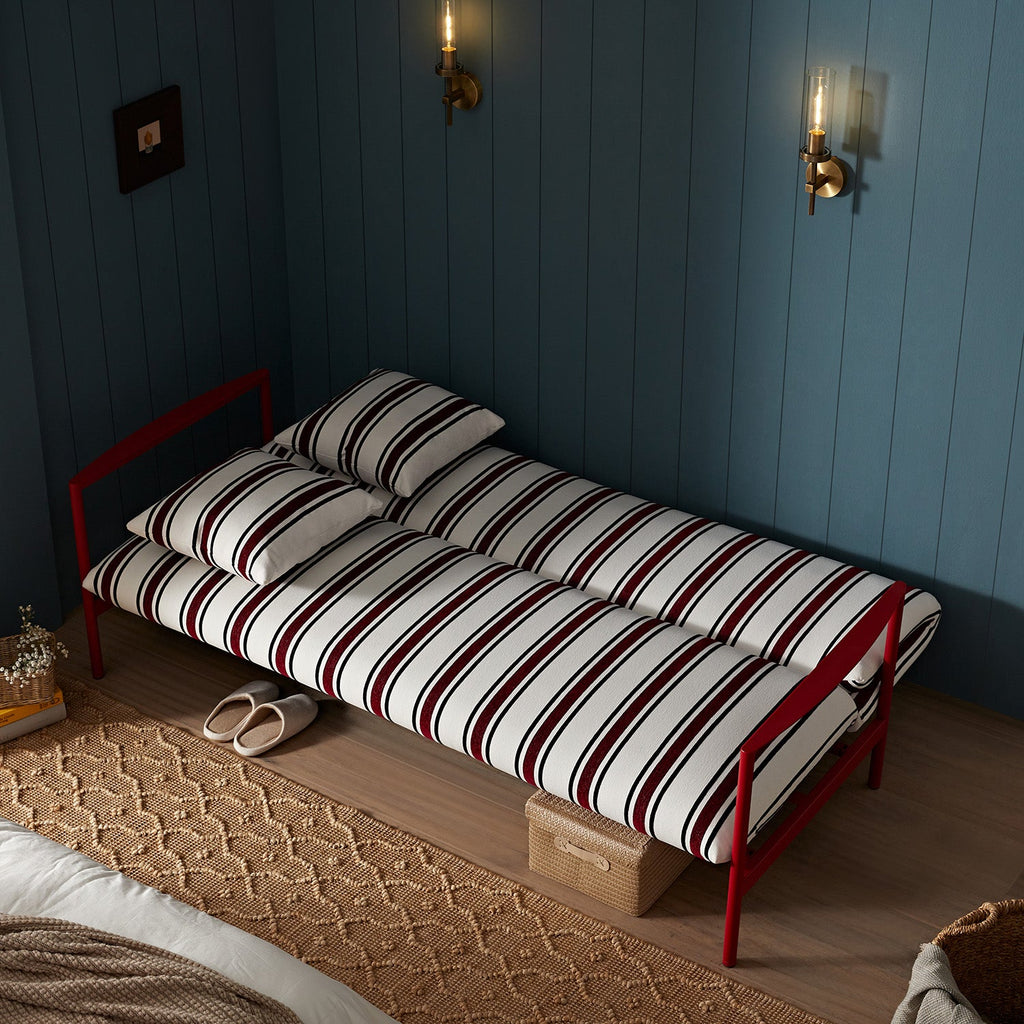 Linea Three Seater Sofa Bed, Maroon Red Striped Chenille