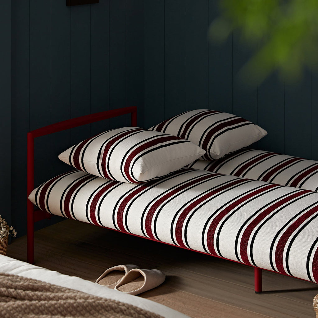 Linea Three Seater Sofa Bed, Maroon Red Striped Chenille