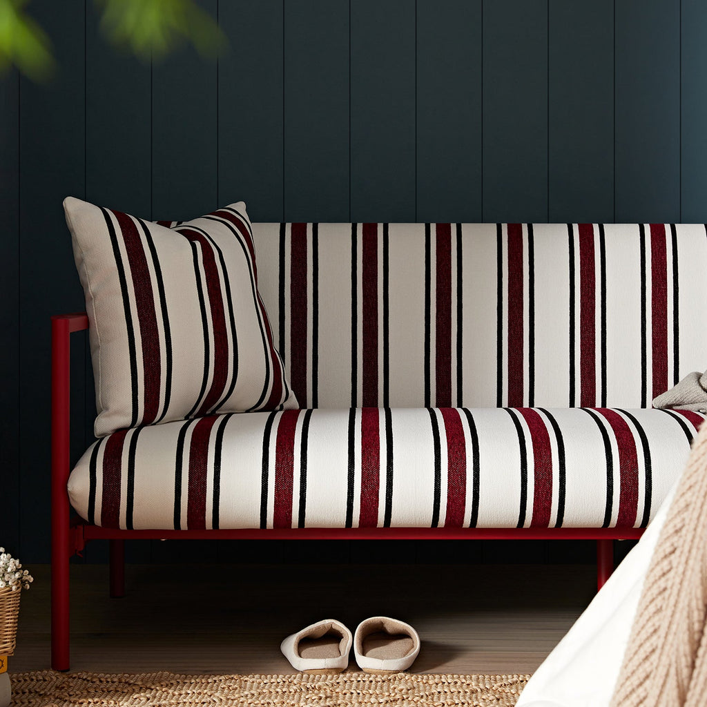 Linea Three Seater Sofa Bed, Maroon Red Striped Chenille