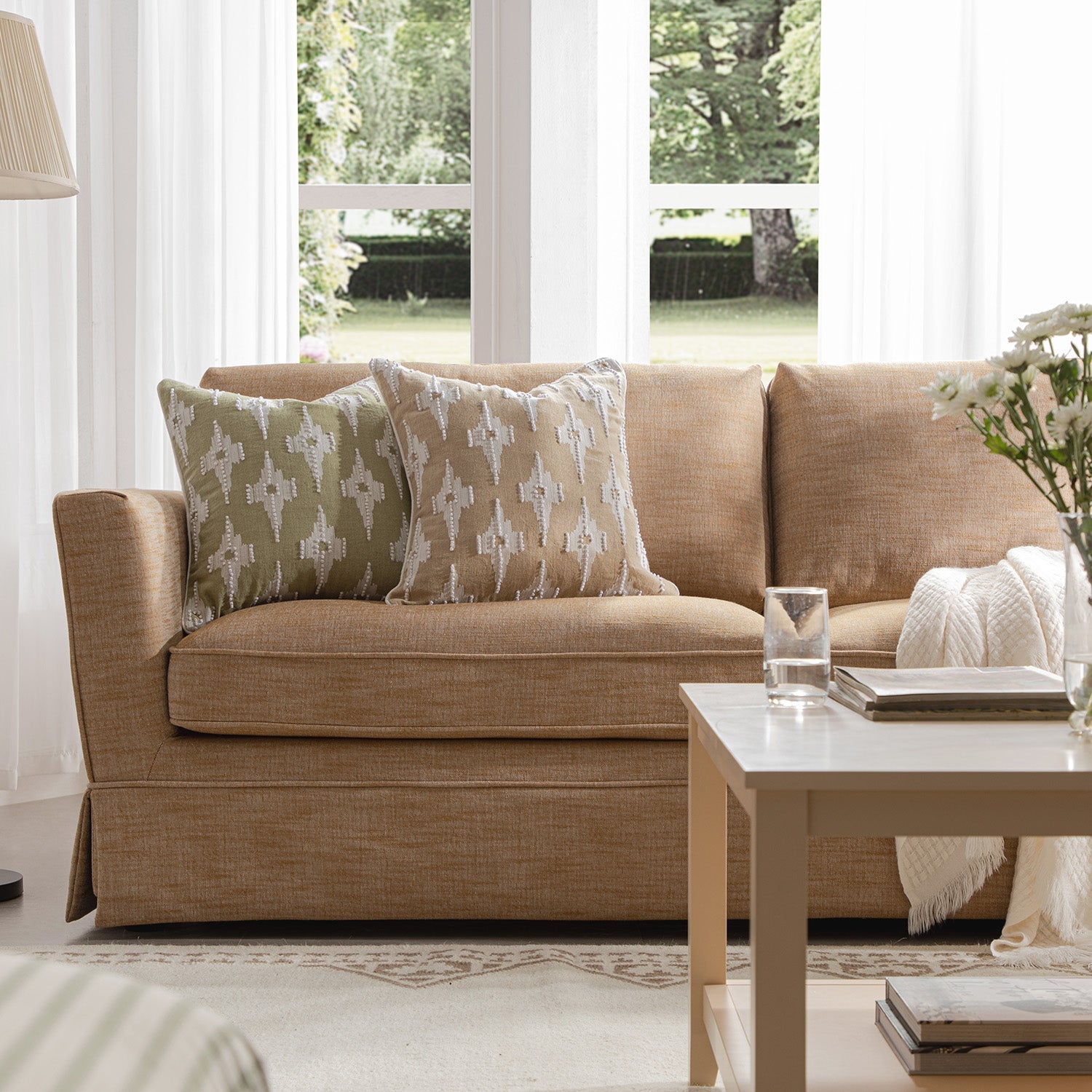 Fitz Skirted Large 3-Seater Sofa, Apricot Linen Blend