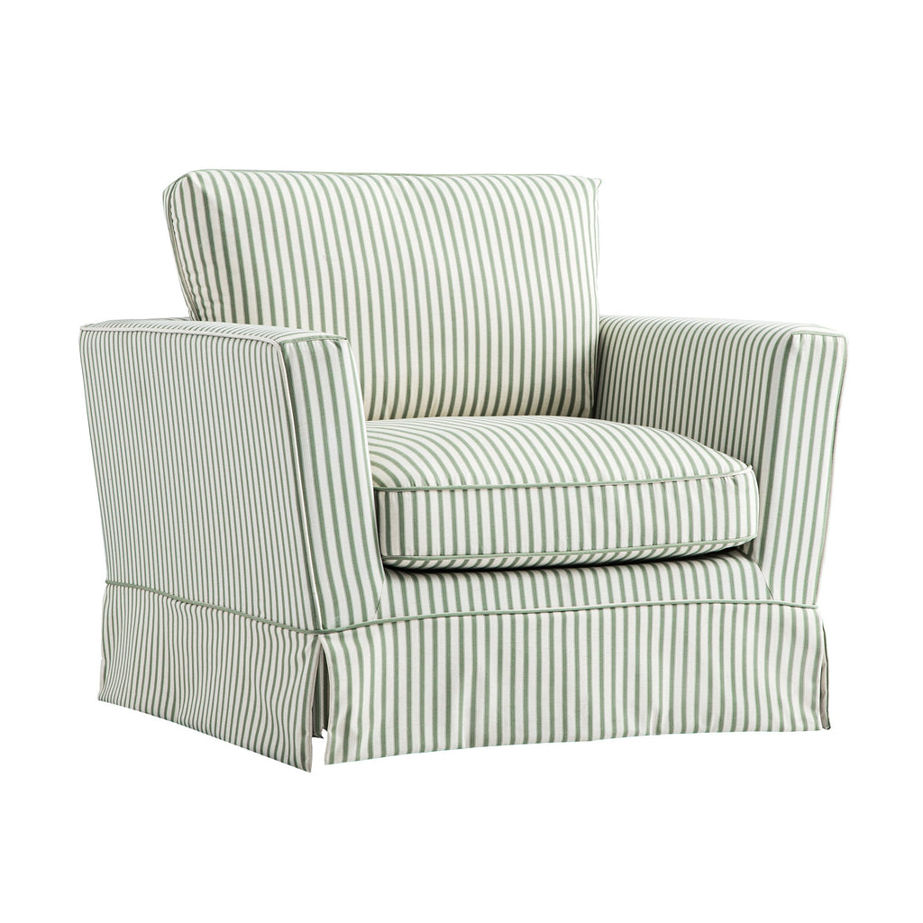 Fitz Skirted Armchair, Sage Striped Linen Blend
